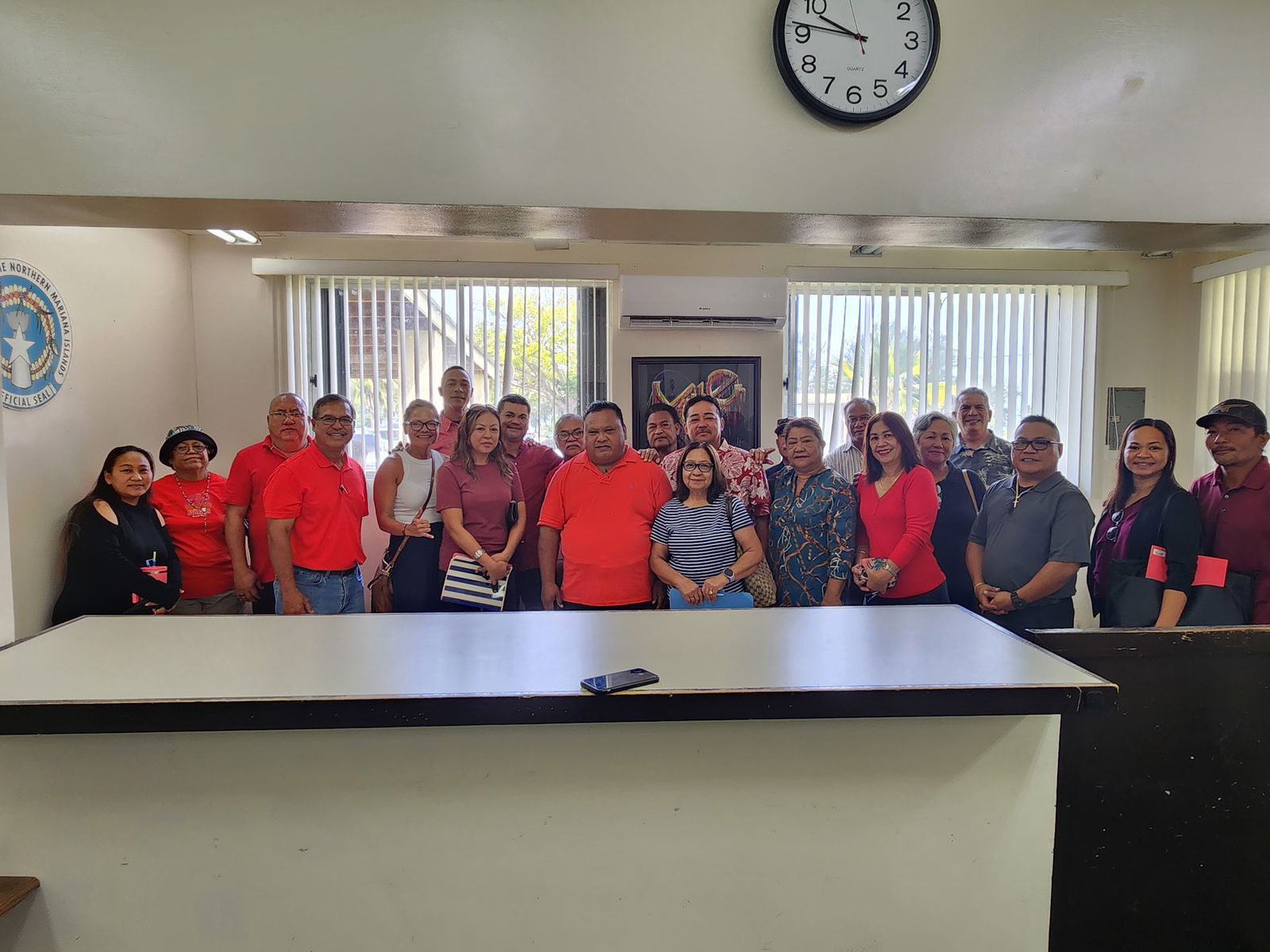 Precinct 1 Rep. Roy Ada and running mate Ben Piteg officially filed their candidacies on Monday at the Commonwealth Election Commission. Joining them are their family members and other Republicans.