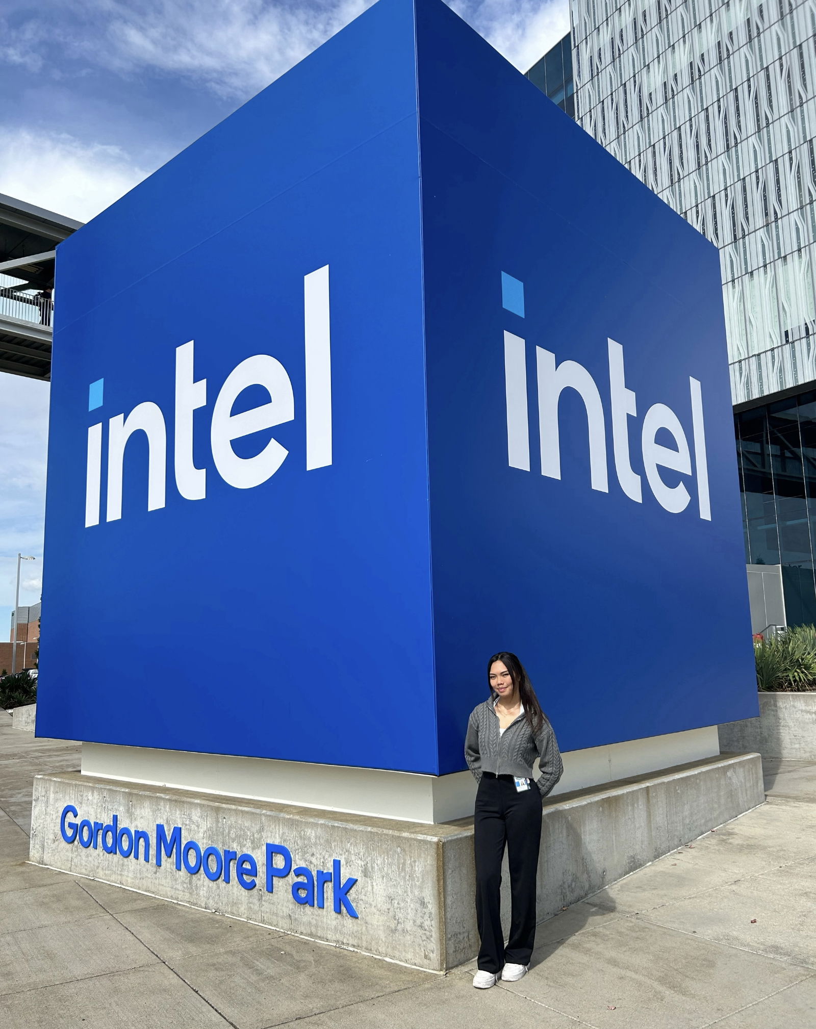 Mariana Castro poses for a photo at Intel’s Gordon Moore Park campus in Oregon. 