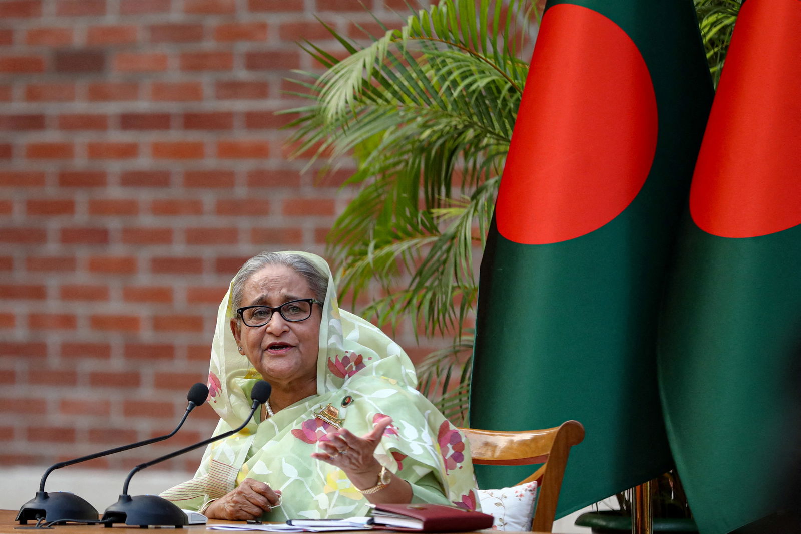 Prime Minister Sheikh Hasina speaks during a meeting with foreign observers and journalists at the prime minister's residence in Dhaka, Bangladesh, Jan. 8, 2024.