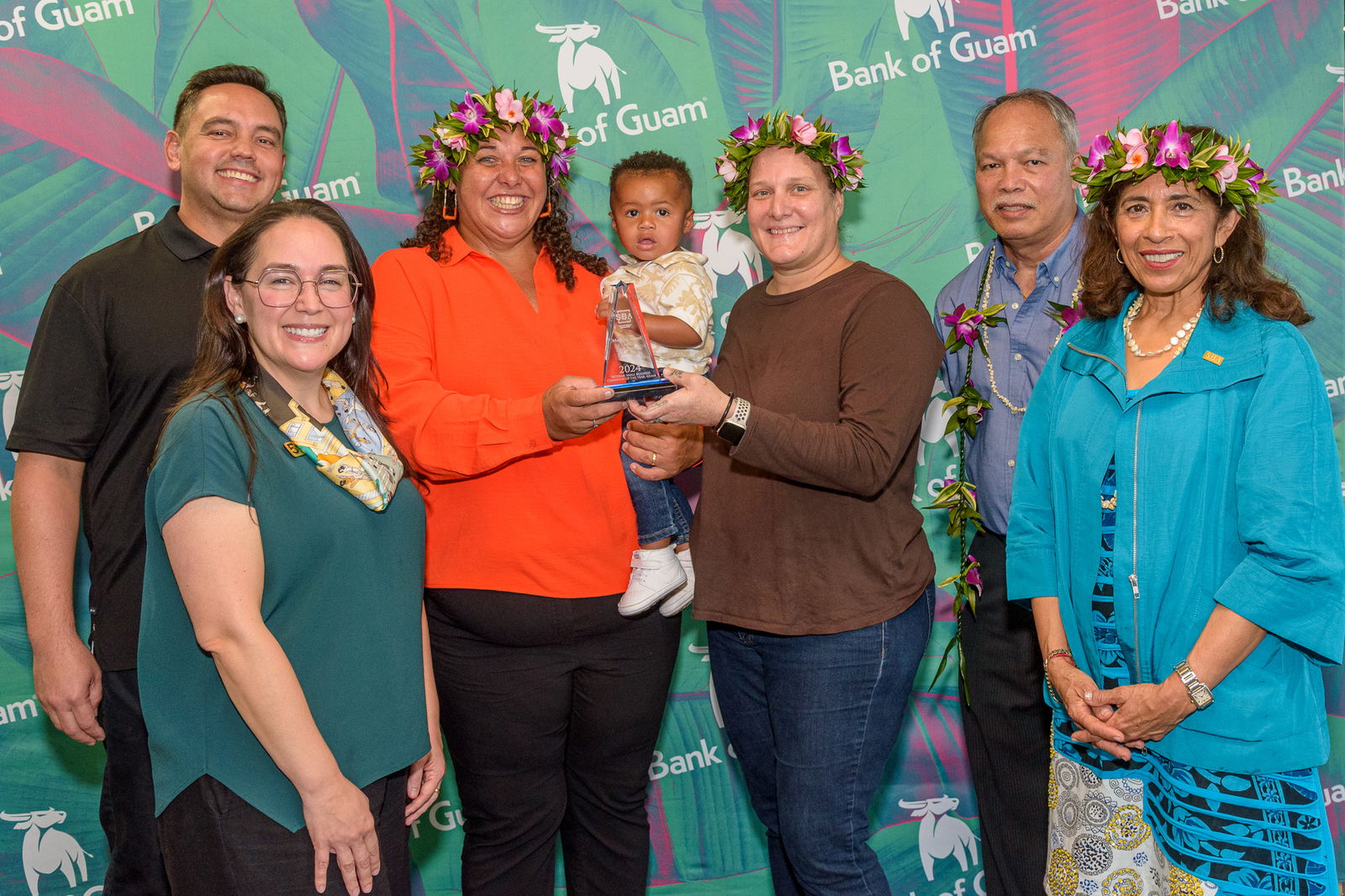 Bank of Guam congratulates Sara Pleadwell Doctor and Monique Genereux Amani, owners of MoSa’s Joint, on being awarded the U.S. Small Business Administration’s 2024 Veteran Small Business Champion of Year. Pictured, from left, Joaquin P. L.G. Cook, president and chief executive officer, Bank of Guam; Maria Eugenia H. Leon Guerrero, executive vice president and chief operating officer, Bank of Guam; Monique Genereux Amani, co-owner, MoSa’s Joint, Amarii Amani; Sara Pleadwell Doctor, co-owner, MoSa’s Joint; Kenneth Q. Lujan, branch manager, Guam Branch Office, U.S. SBA; and Elmy Bermejo, regional administrator, U.S. SBA.