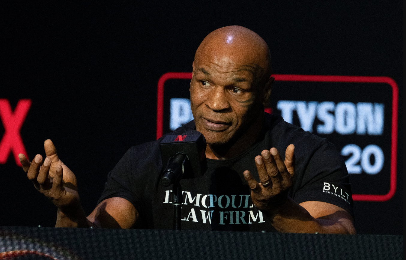 Boxer Mike Tyson attends a news conference in New York City on May 13, 2024, ahead of a sanctioned professional fight versus Jake Paul.
