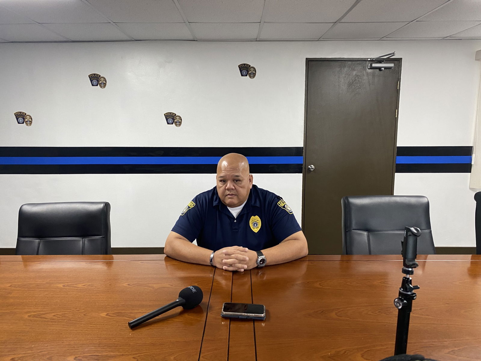 Department of Public Safety Commissioner Anthony Macaranas conducts a press conference on Friday, Aug. 2, to discuss an ongoing homicide investigation.
