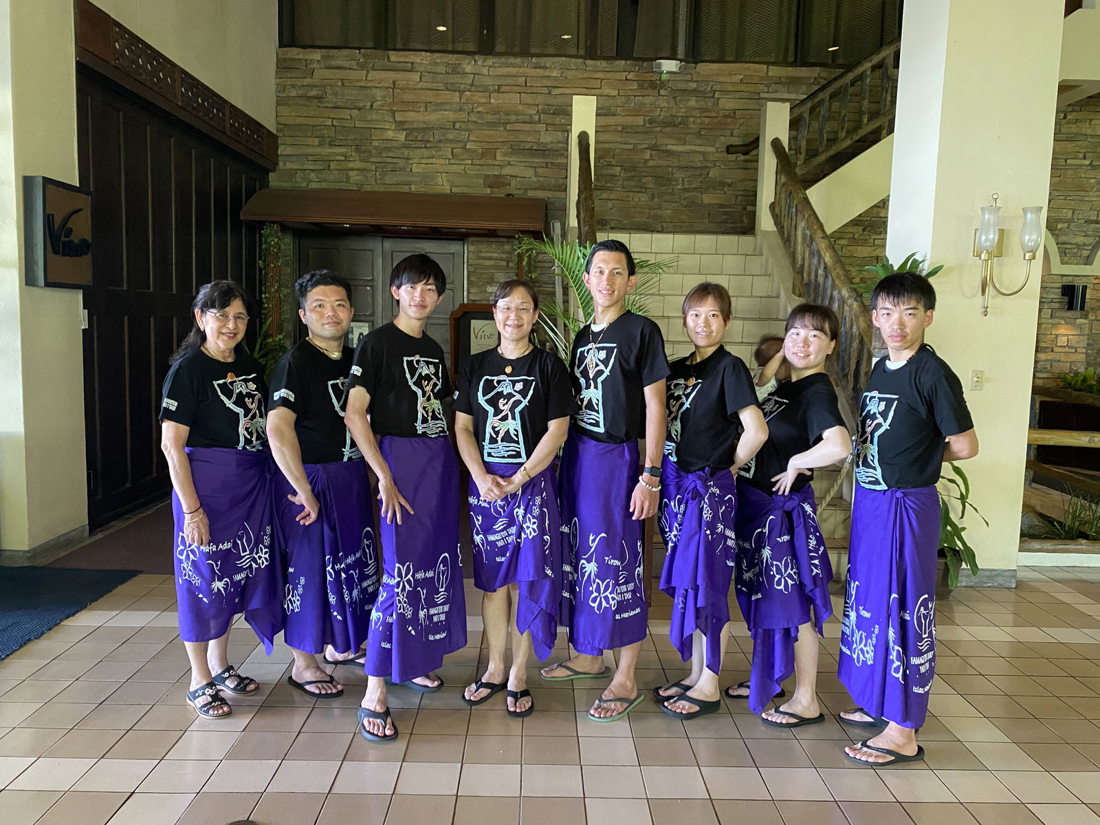 Japanese Professor Kyoko Nakayama, center, and some of her dance students pose for a photo at Aqua Resort Club on Tuesday.