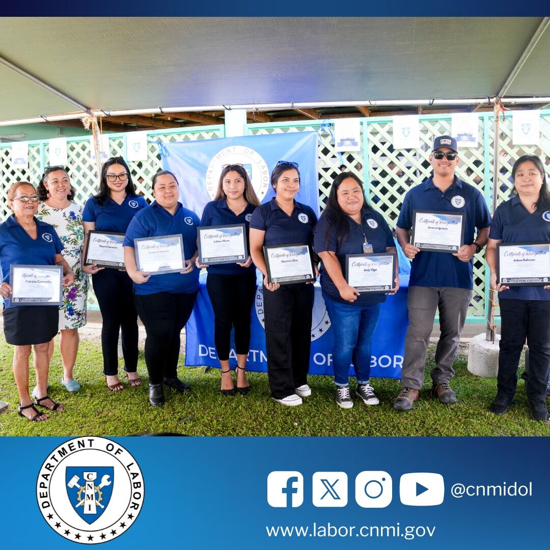 CNMI Department of Labor Secretary Leila Staffler, second  left, poses with DOL employees who were recognized as Division Employees of the Year for their exceptional work during the Public Service Recognition Week celebration on May 10, 2024.