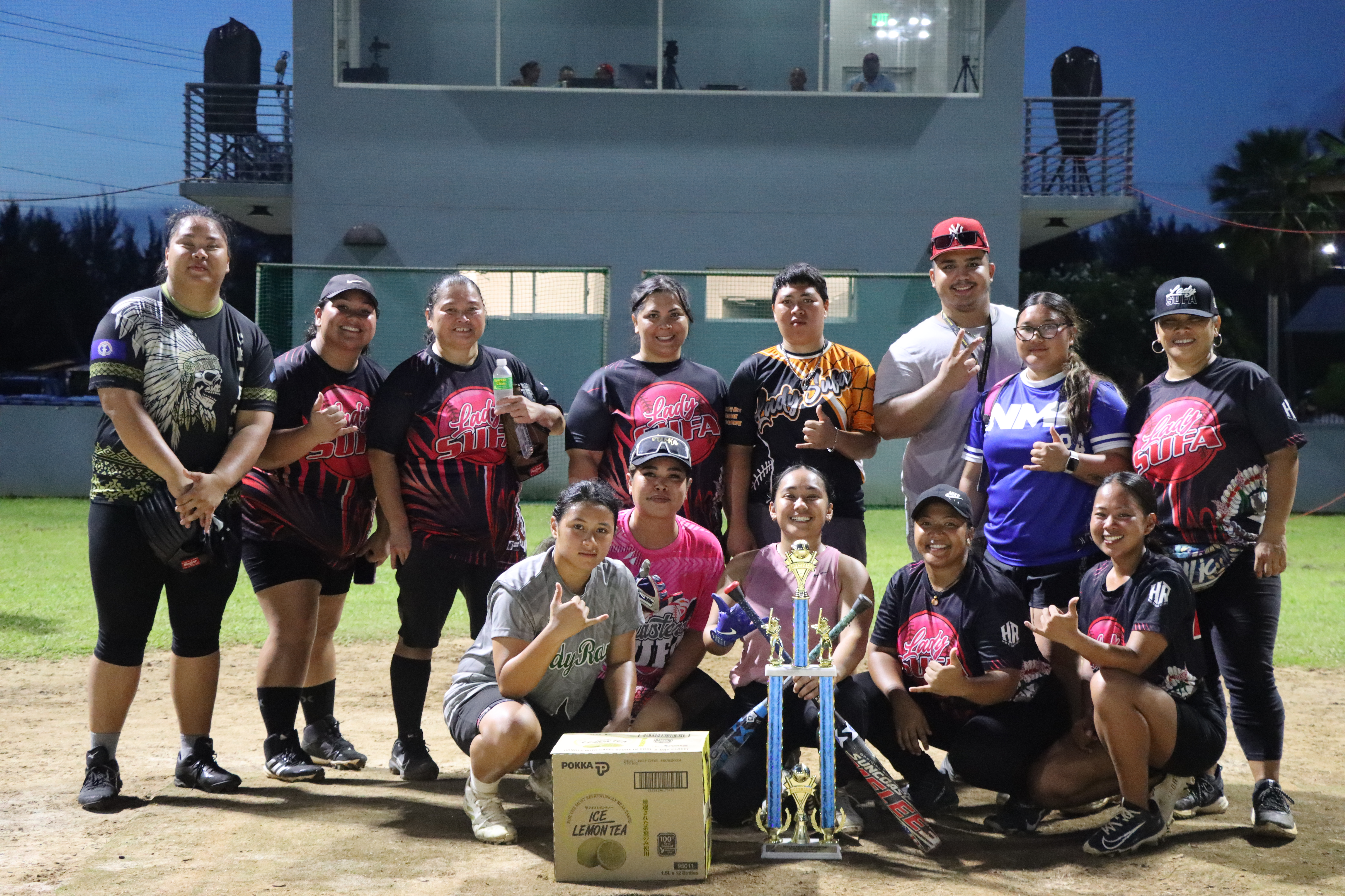 The Lady Sufa players pose for a group photo with the women's division second-place trophy of the 1st CNMI Labor Day Tournament during the Labor Day weekend at the Francisco "Tan Ko" Palacios Baseball Field.