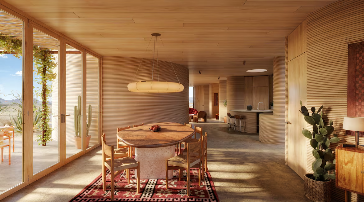 A rendering of a 3D-printed residence at El Cosmico hotel and campground in Marfa, Texas in this undated handout image.