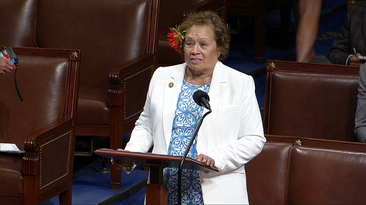 Congresswoman Amata speaks on the U.S. House floor on Monday for the passage of her bills.