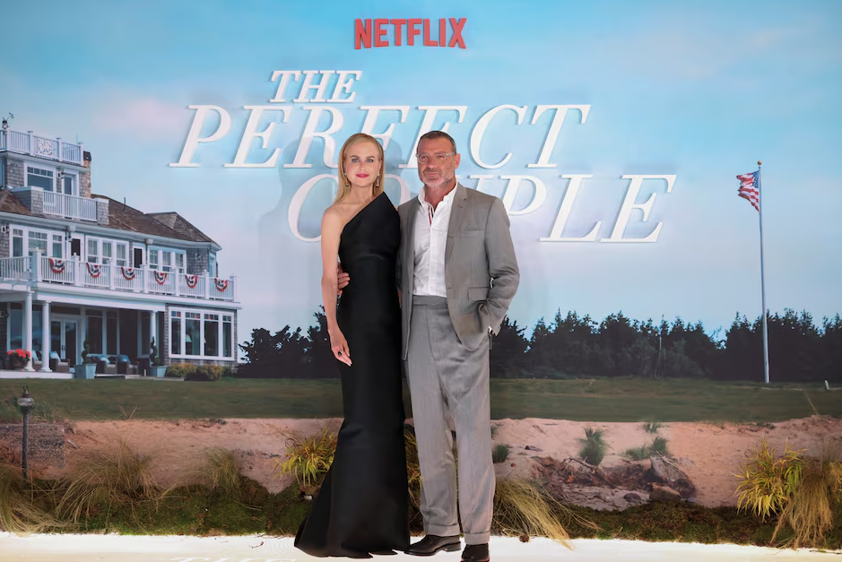 Actors Nicole Kidman and Liev Schreiber pose together as they attend the UK premiere of the TV series "The Perfect Couple" at the BFI IMAX in London, Britain, Sept. 2, 2024.