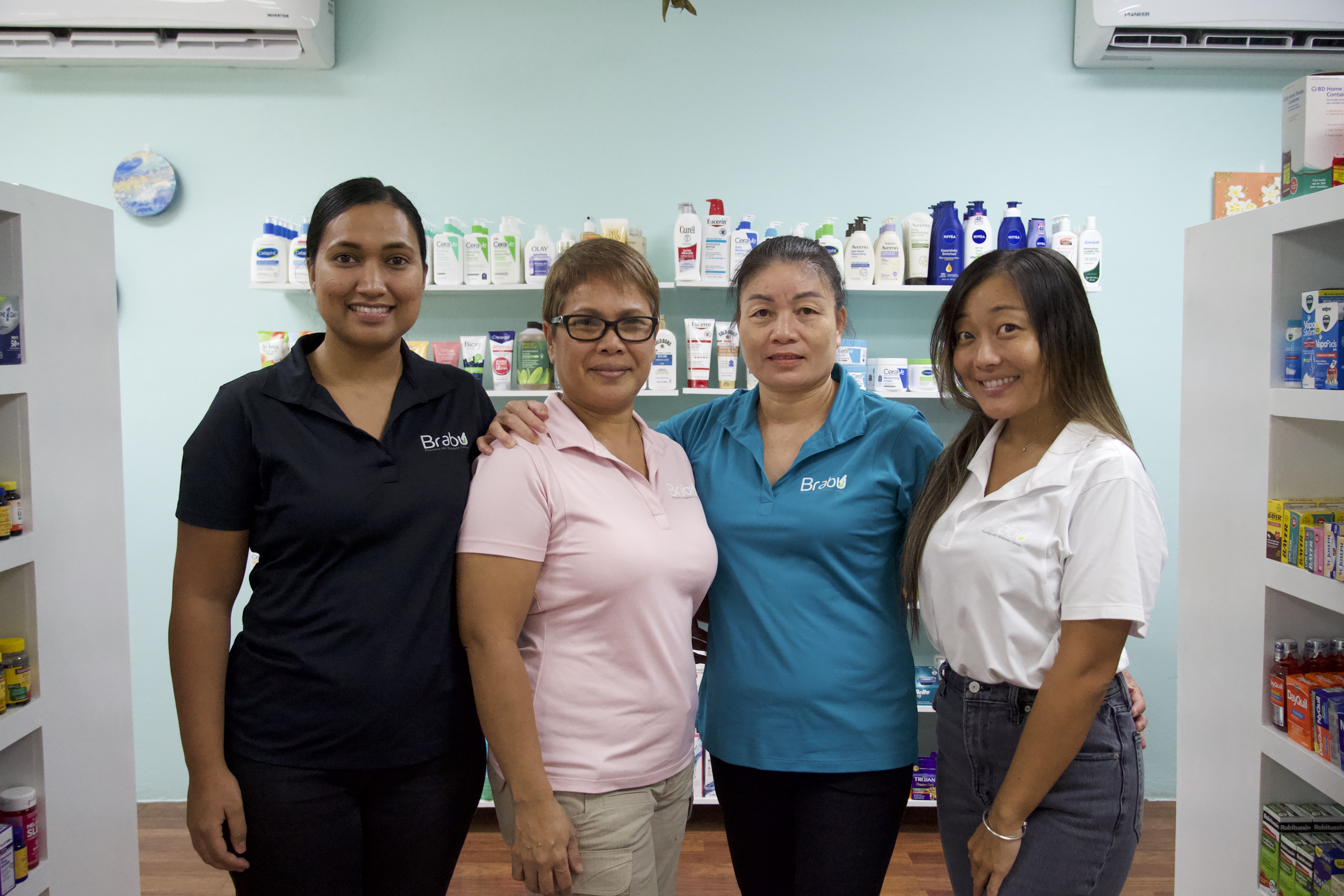 From left, Pharmacist Patsylynn Cepeda; certified pharmacy technician Trina Ito; pharmacy aide Loc Thi Vu; and pharmacist PhD interning for an upcoming board exam Alina Ishikawa.