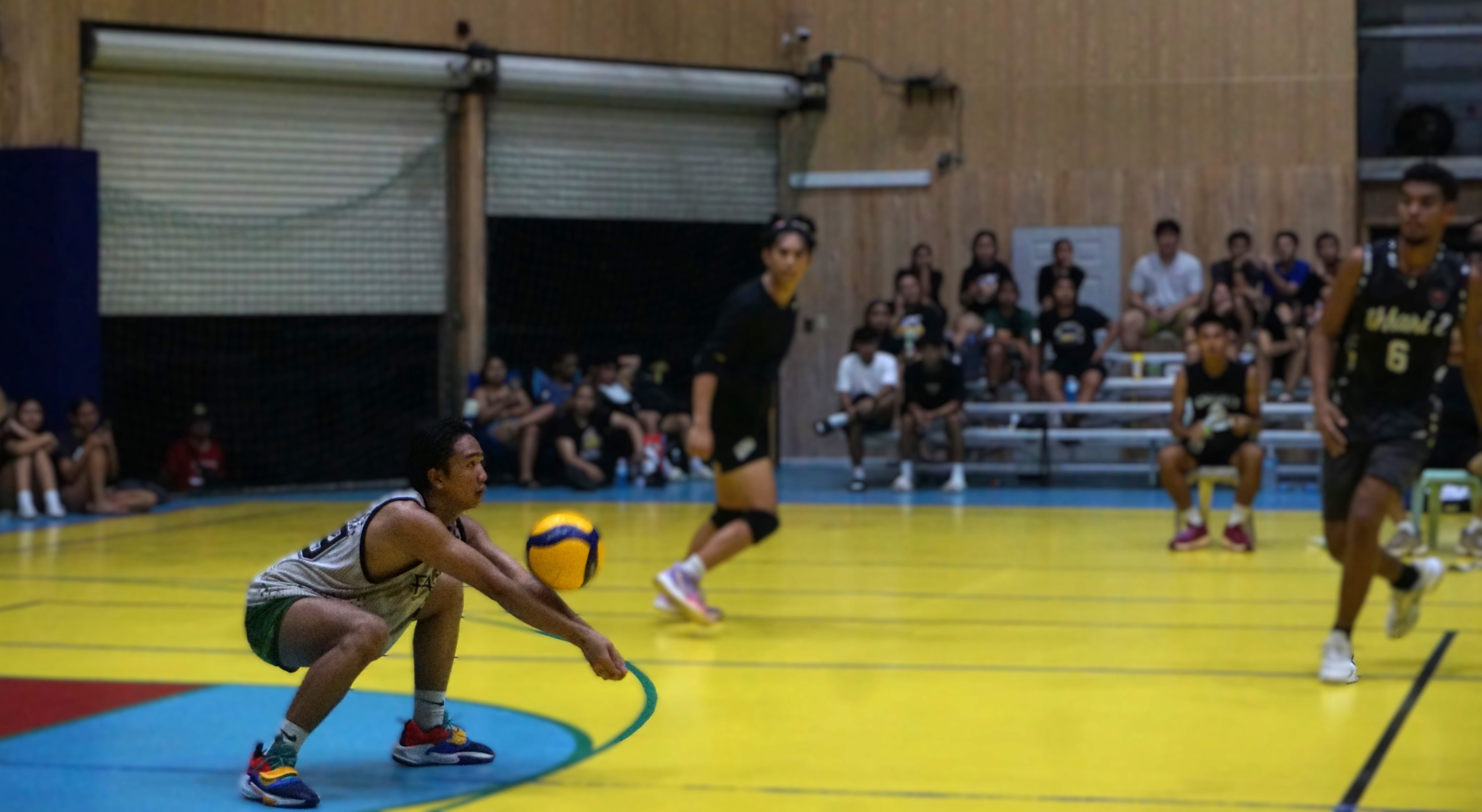 The Bomba's Jermaine Salas connects the bump return against Bench Warmers in the men's division championship match of the Fall Fest Volleyball Tournament 2024 at the Agape Gymnasium on Saturday.