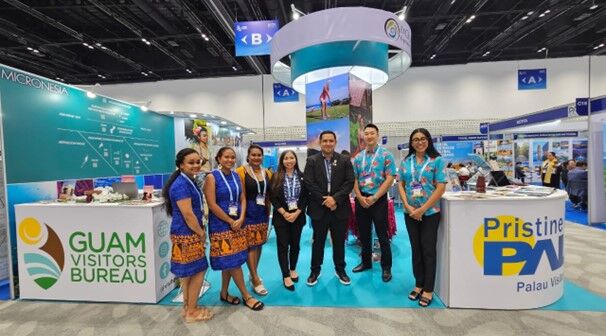 Marianas Visitors Authority Marketing Manager Thomas Kim, second right, leads the Marianas delegation in exhibiting alongside Micronesia partners Palau and Guam at PATA Travel Mart 2024 on Aug. 27-29, 2024, in Bangkok, Thailand.