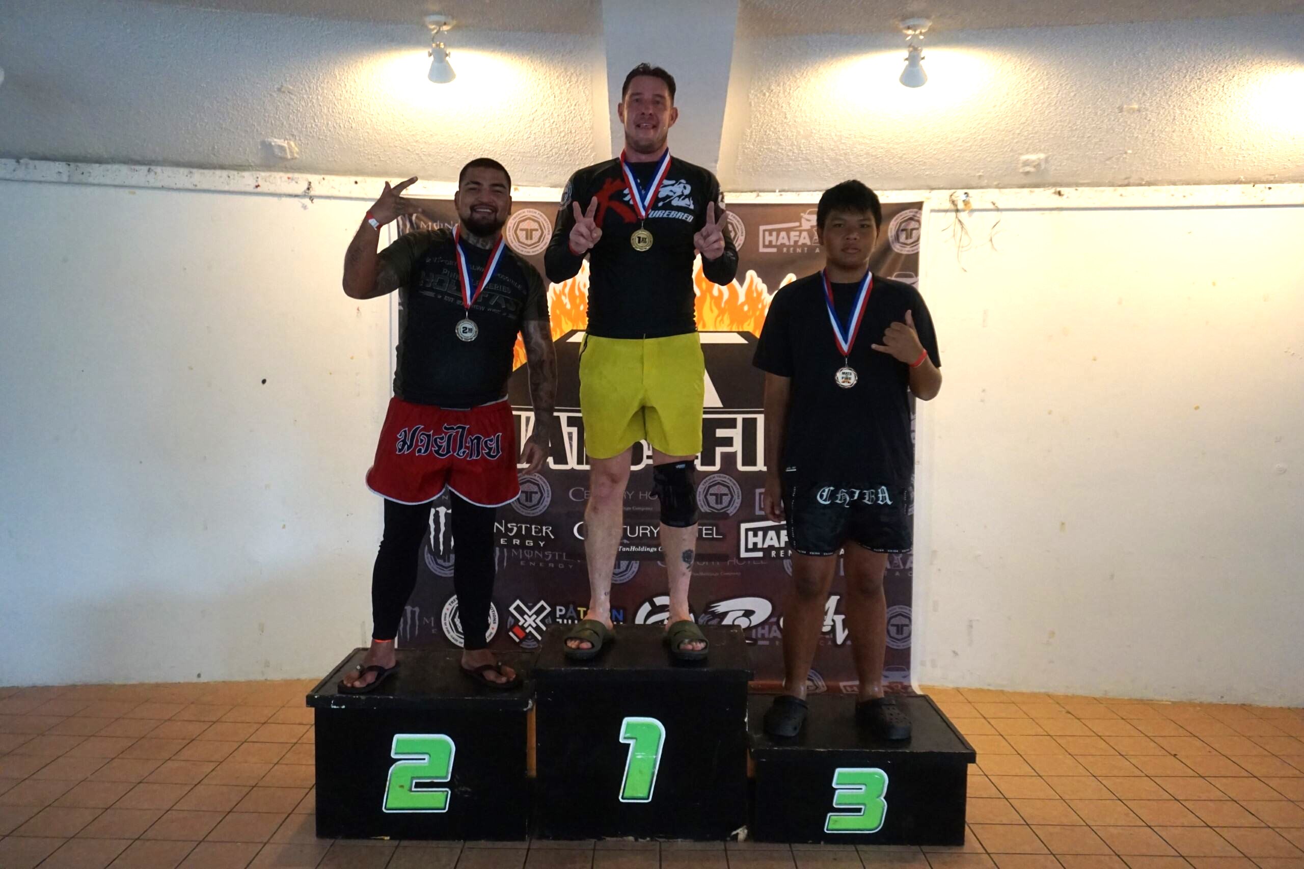 Mahon “Pirate” Gandy 1st place; Shane "Pikaboo" Alvarez 2nd place; Noah Quitugua 3rd place.