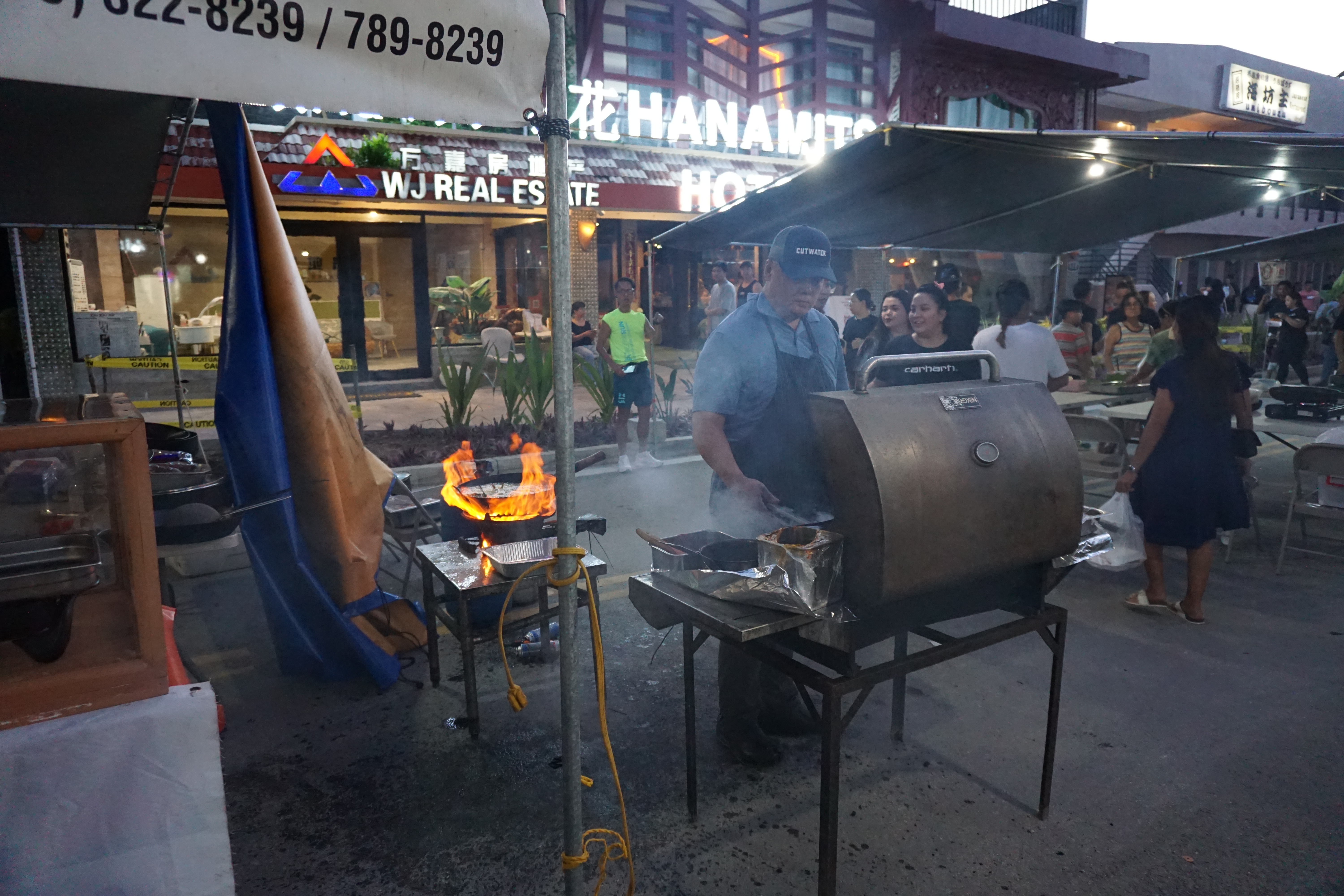 Chef Samson Tan of Chagi Norf mans his grill and frying station.