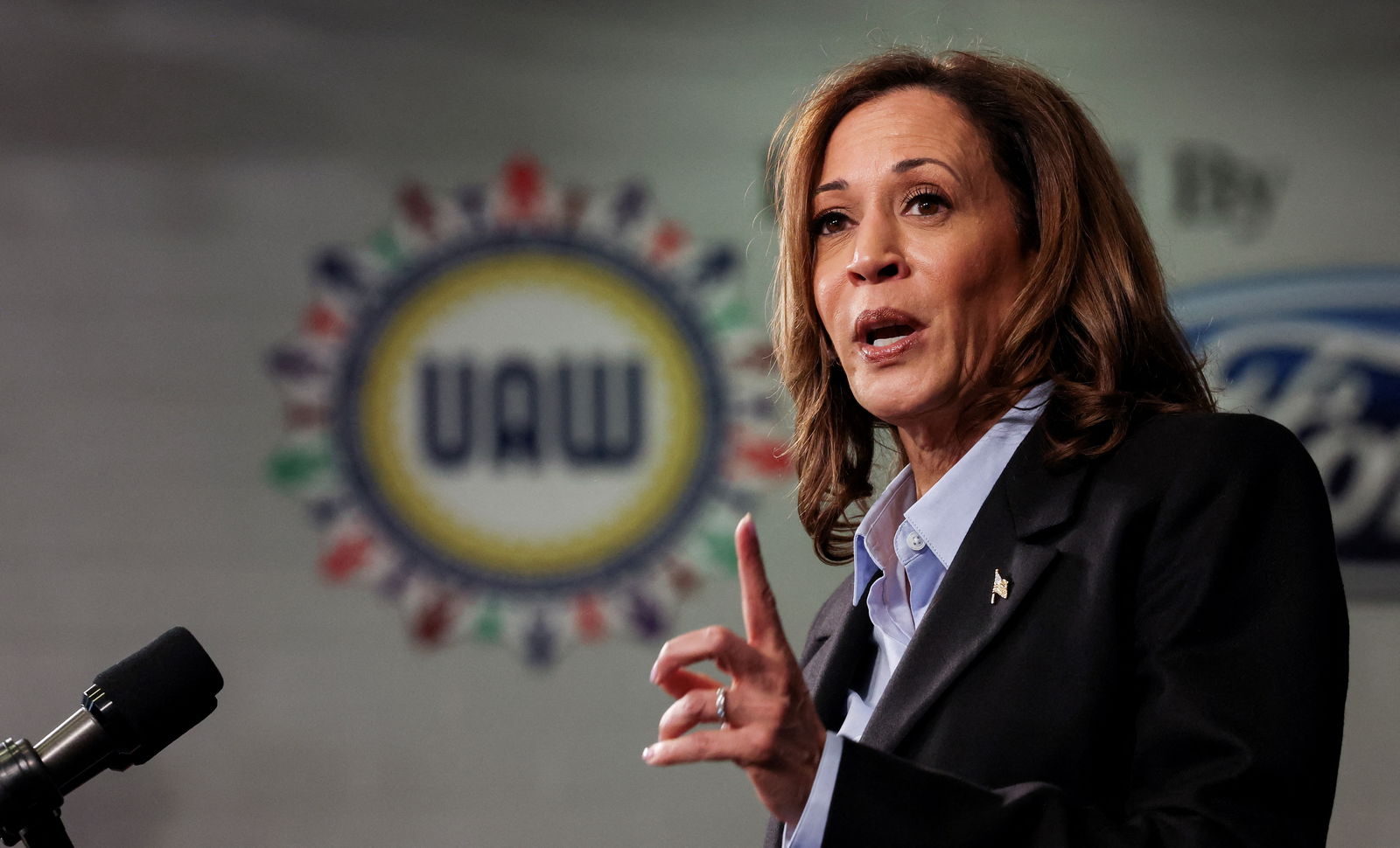 Democratic presidential nominee Kamala Harris speaks at North Western High School in Detroit, Michigan, Sept. 2, 2024. 