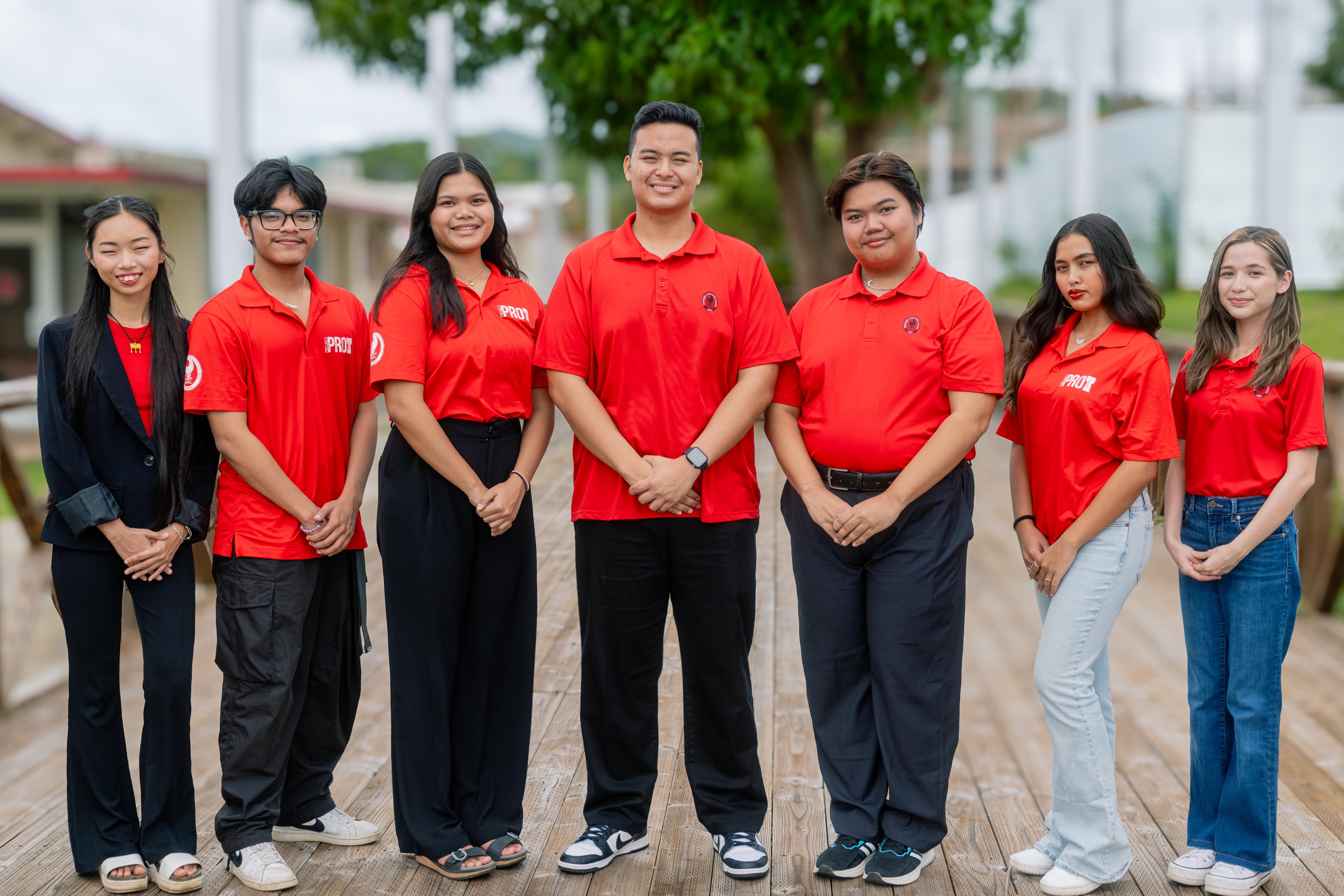 Northern Marianas College’s student leaders pose for a photo. From left, Xinyi “Rain” Ni, Jude D. Litulumar, Andrielle Coloma, Richard R. Baleares, Bonnie Gio Sagana, Remedio “Bedu” Dela Cruz, and Maria Daniella Sablan.