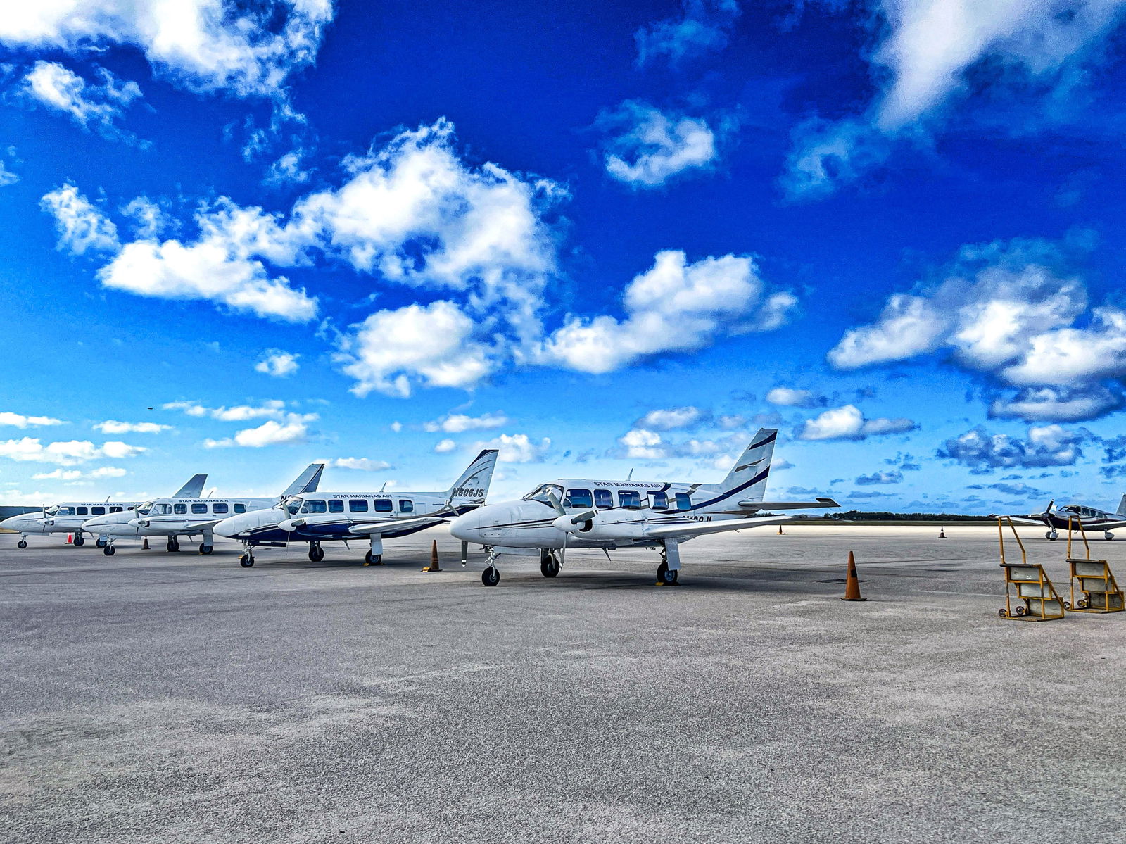 Star Marianas’ Piper PA 31-350 Navajo Chieftain aircraft are parked at the Francisco C. Ada/Saipan International Airport.