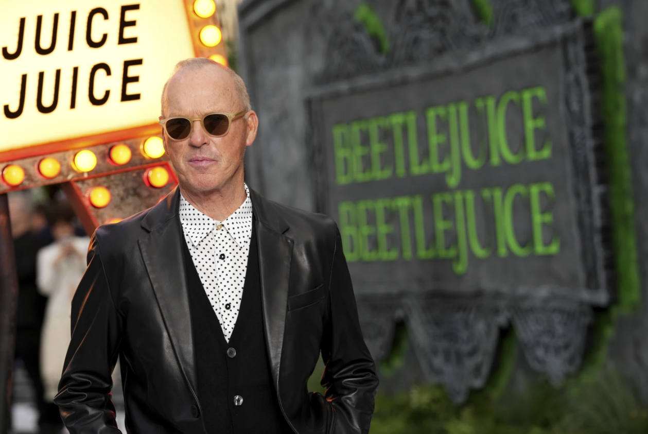 Michael Keaton arrives at the premiere of “Beetlejuice Beetlejuice” on Aug. 29, 2024 in London.