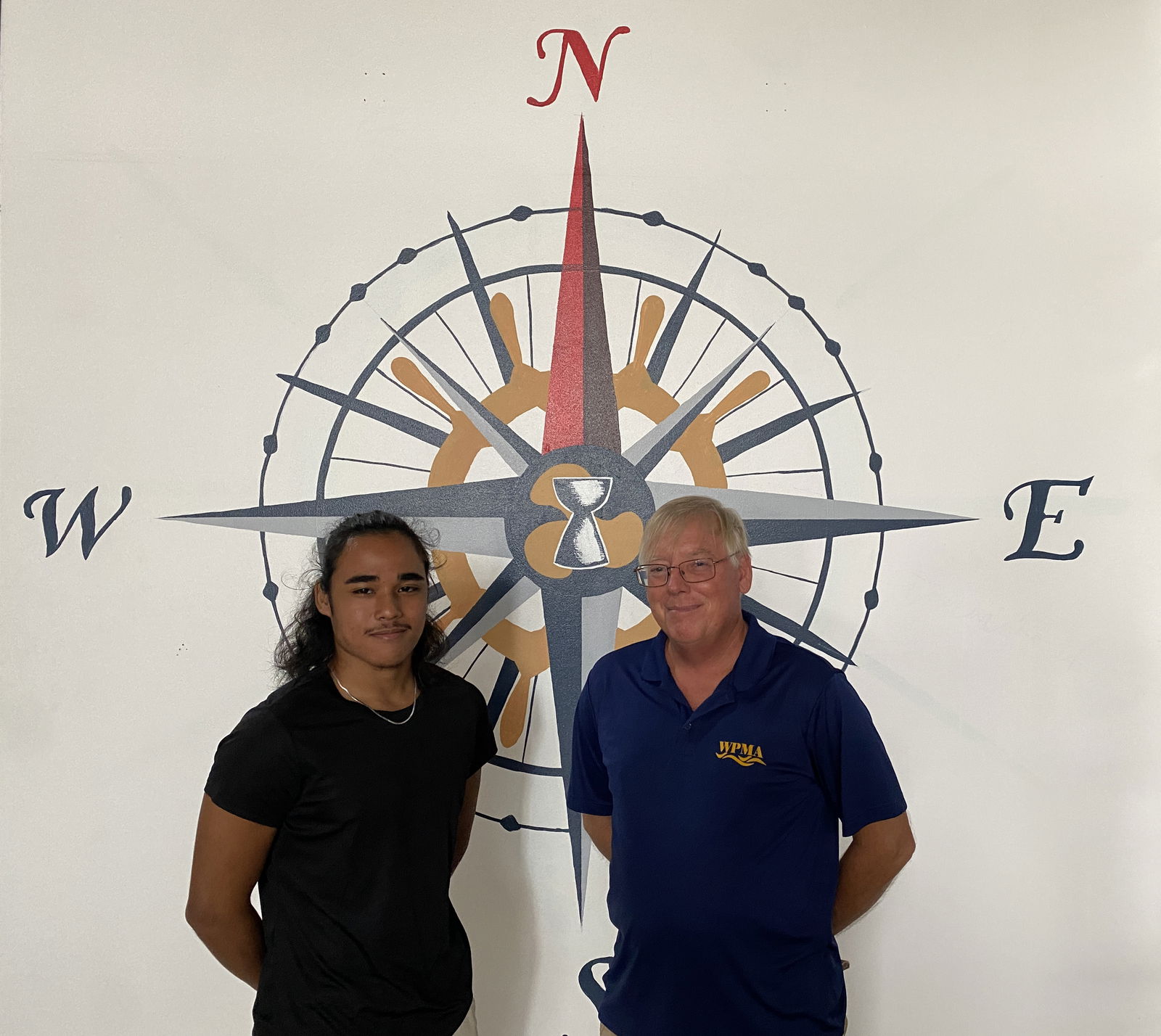 Kenshiro Yanai, left, and Captain Dave Johansen of the Western Pacific Maritime Academy pose for a photo.