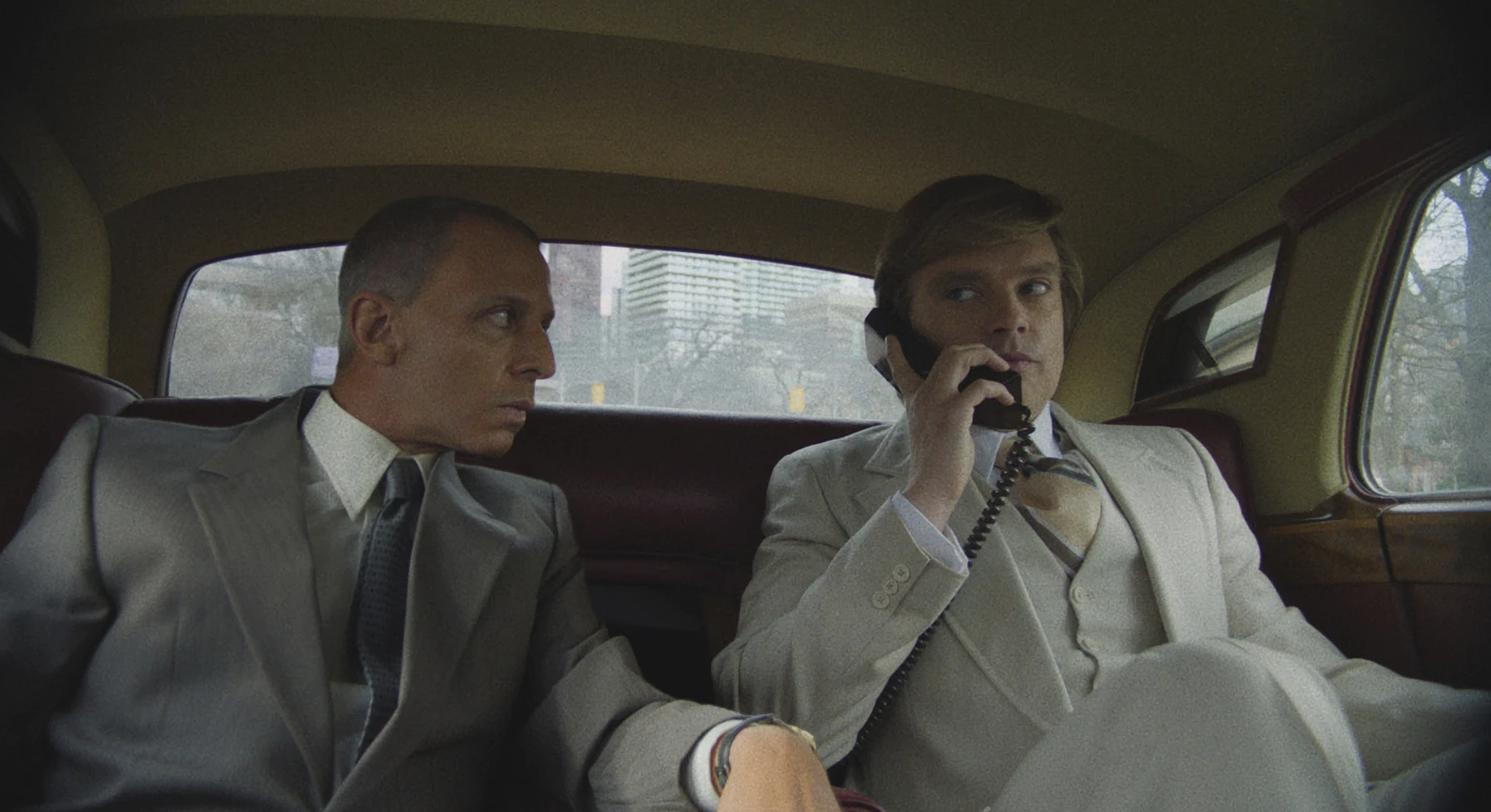 Jeremy Strong, left, and Sebastian Stan in a scene from the film “The Apprentice.