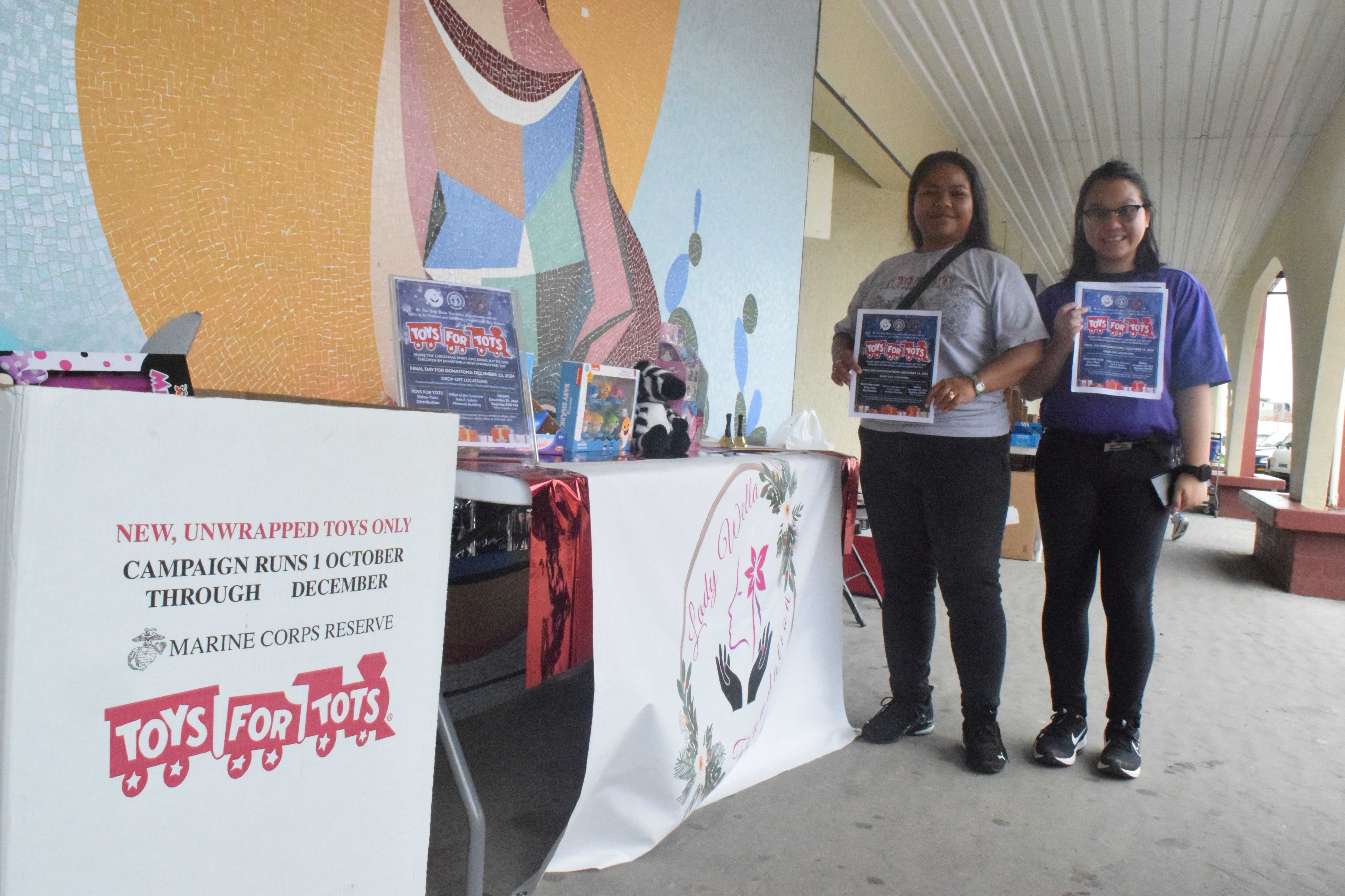 First Lady Wella Foundation volunteers Jenna Mostales and Johana Lizama at Joeten Susupe.