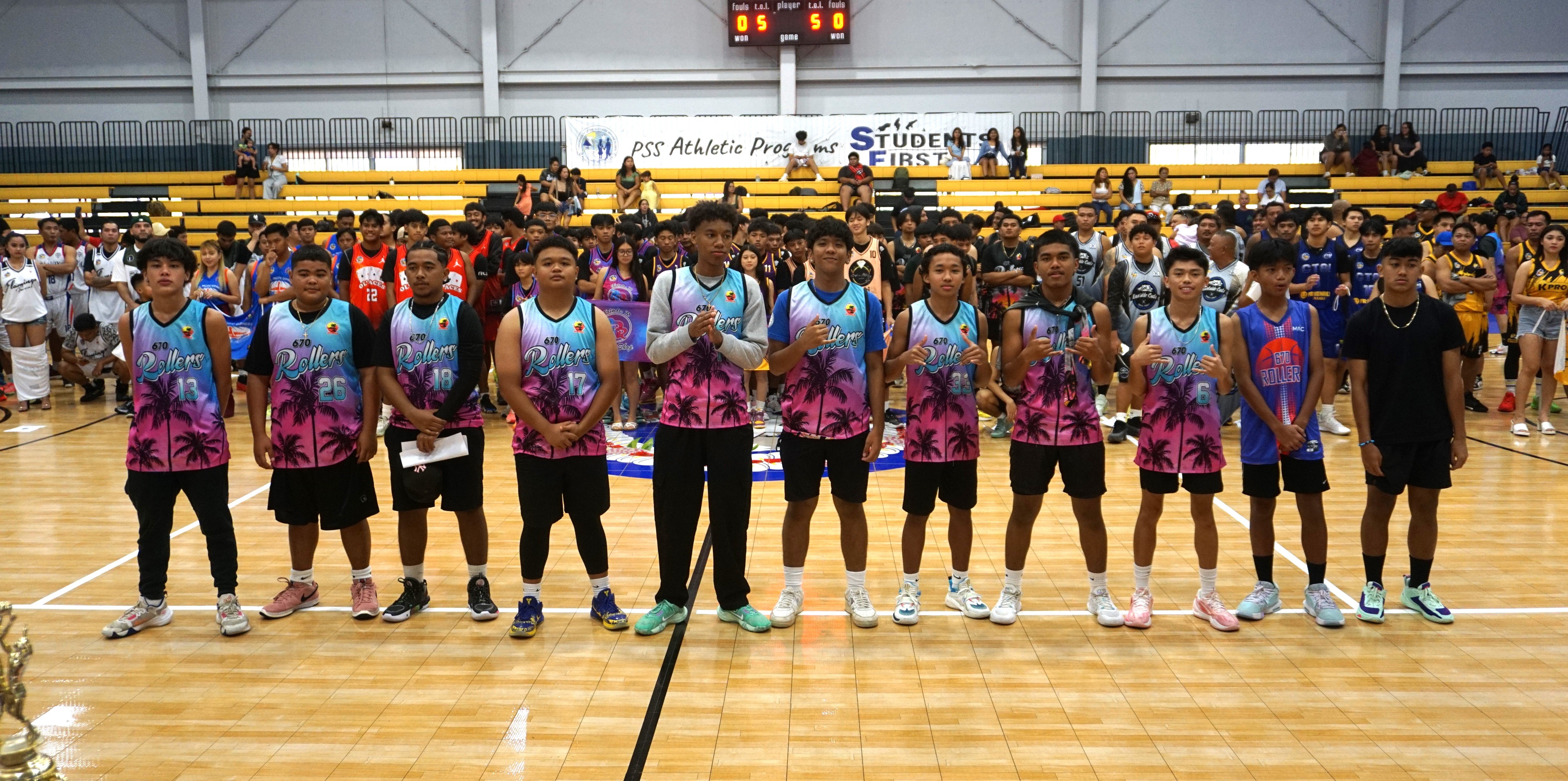 The 670 Rollers 1 pose for a group photo during the opening ceremony of the 2nd Saipan Magalahi Eagles Club – Saipan MagaHaga Lady Eagles Group Basketball Tournament at the Ada gym on Sunday.