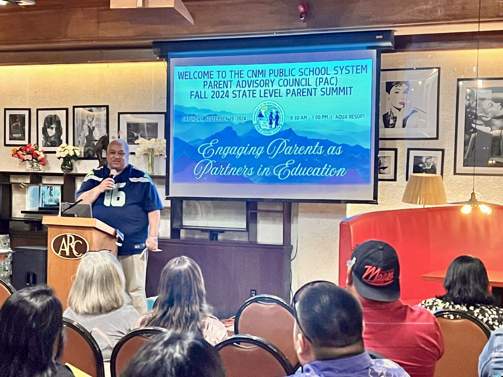Tanapag Middle School and Saipan Southern High School parent leader Fred Fatiolofa discusses the topic, “Through the Lens of a Parent, The Portrait of a Graduate” to his peers.