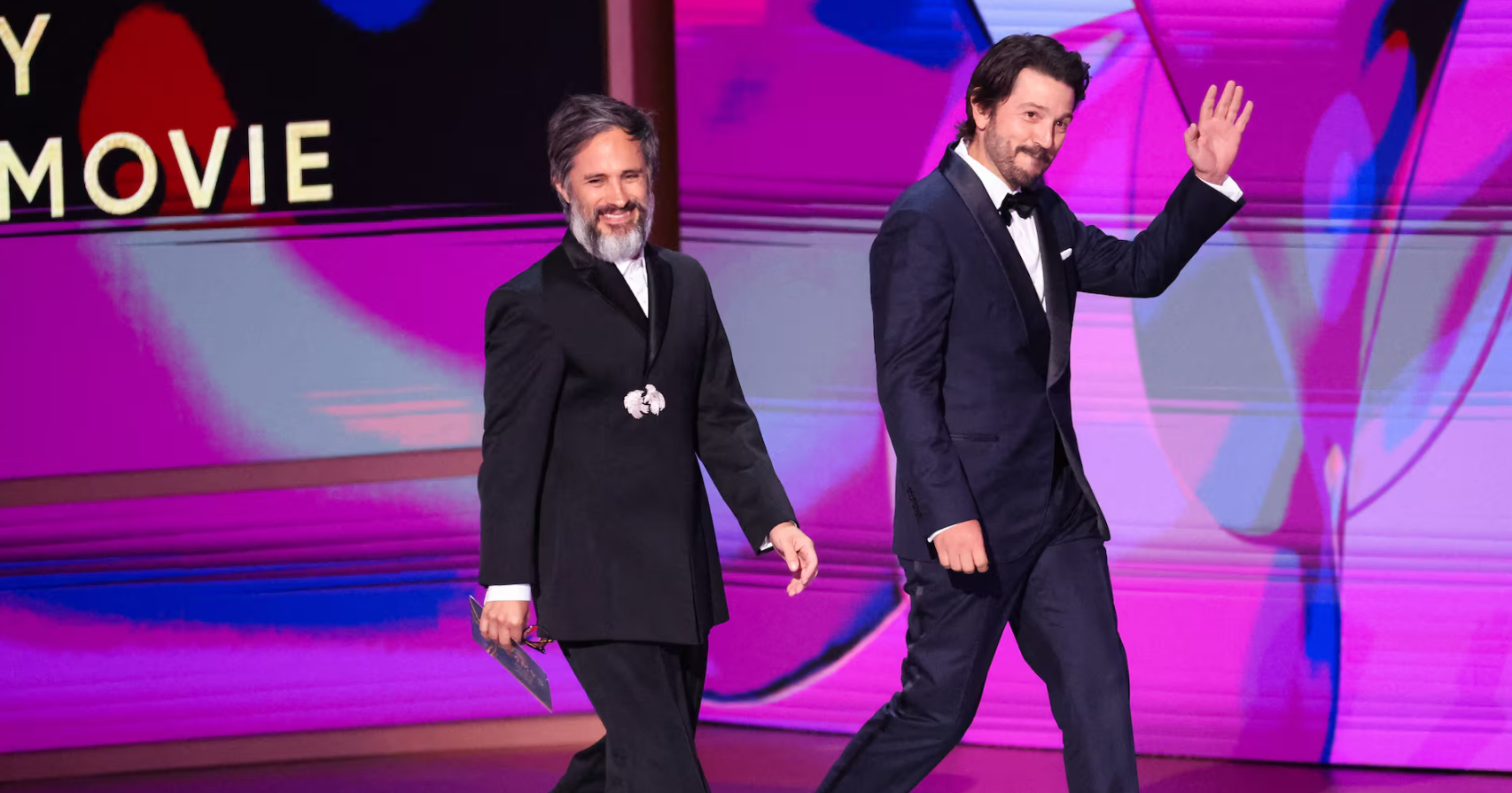 Gael Garcia Bernal and Diego Luna on stage at the 76th Primetime Emmy Awards in Los Angeles, California, Sept. 15, 2024.