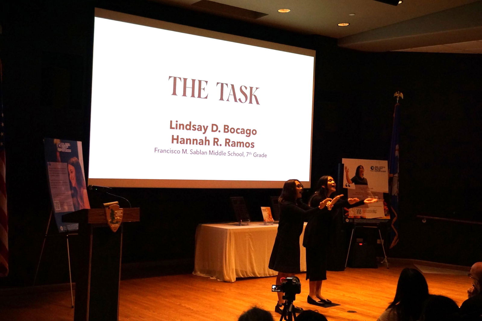 Lindsay Bocago and Hannah Ramos perform "The Task." 