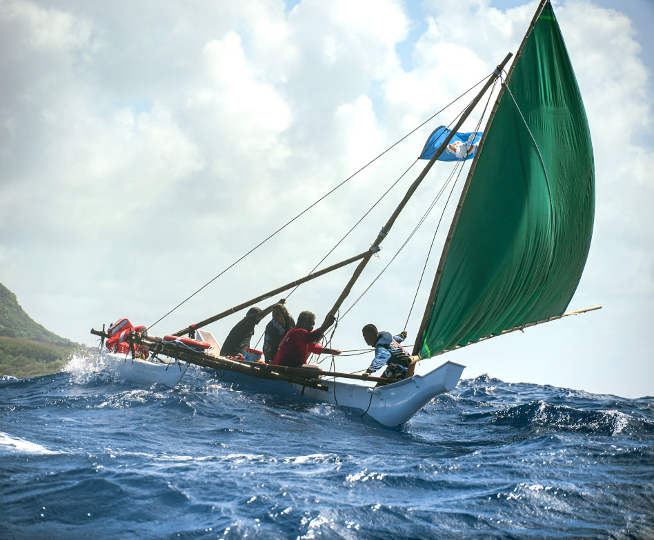 “Neni” sails around Saipan in 2022 led by Master Navigator Mario Benito.