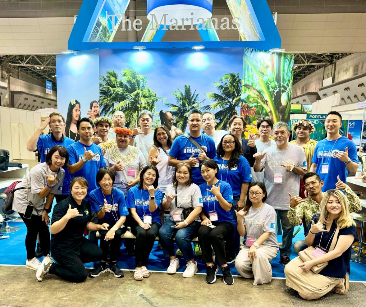 Marianas Visitors Authority Board Member Sachiko Gerrard, seated second left, and Managing Director Christopher A. Concepcion, standing center, lead the Marianas delegation during Tourism Expo Japan 2024 held on Sept. 26-29, 2024, in Tokyo, Japan.