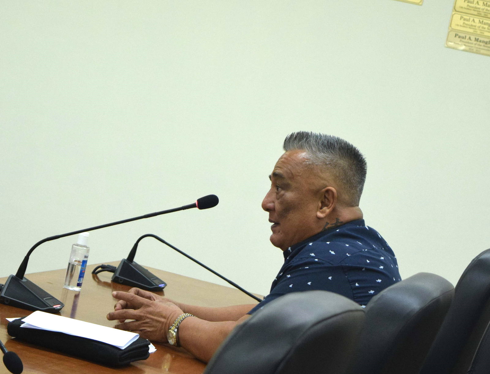 Commonwealth Cannabis Commission member Joe Palacios speaks during a public hearing in the Senate chamber in Dec. 2023.