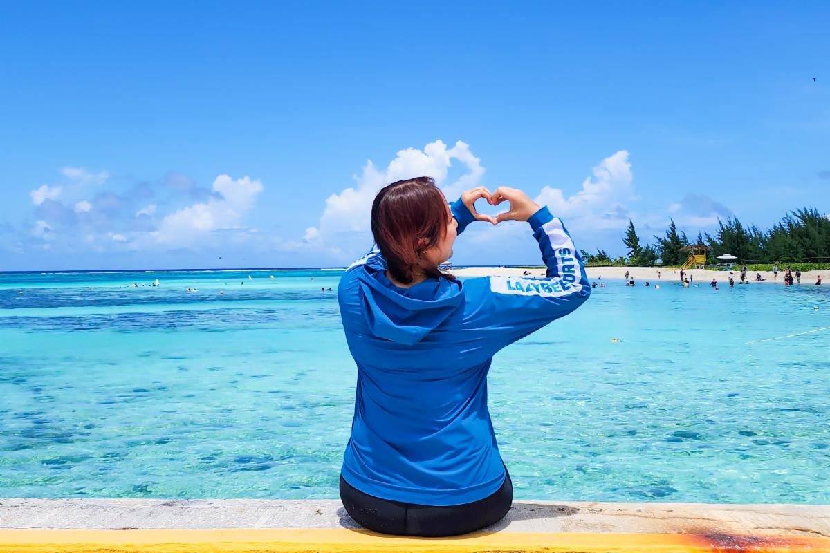 A South Korean tourist at the Managaha Marine Conservation Area of Saipan. 