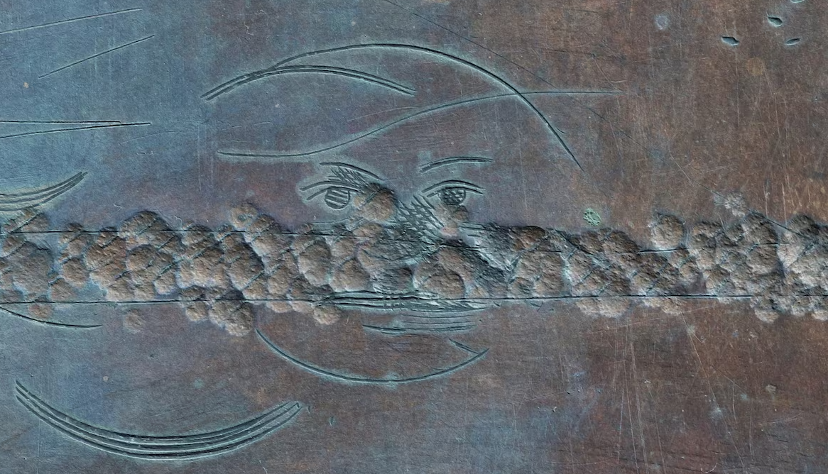 A view shows an engraving discovered on the reverse of copper plates that has been attributed to the poet and artist William Blake using the Bodleian Libraries' high-resolution scanning technology ARCHiOx, in Oxford, Britain in this undated handout photo.