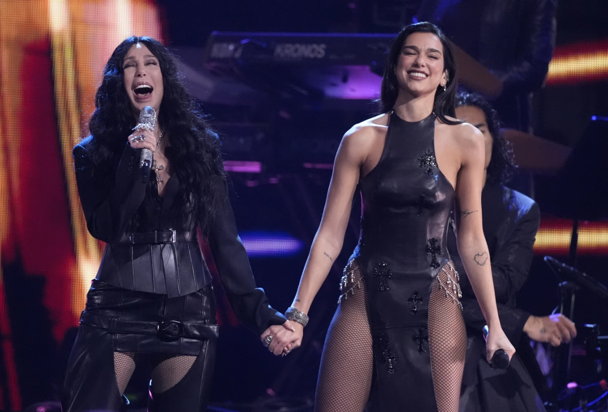 Cher, left, and Dua Lipa perform during the 39th Annual Rock & Roll Hall of Fame Induction Ceremony on Saturday, Oct. 19, 2024, at Rocket Mortgage FieldHouse in Cleveland.