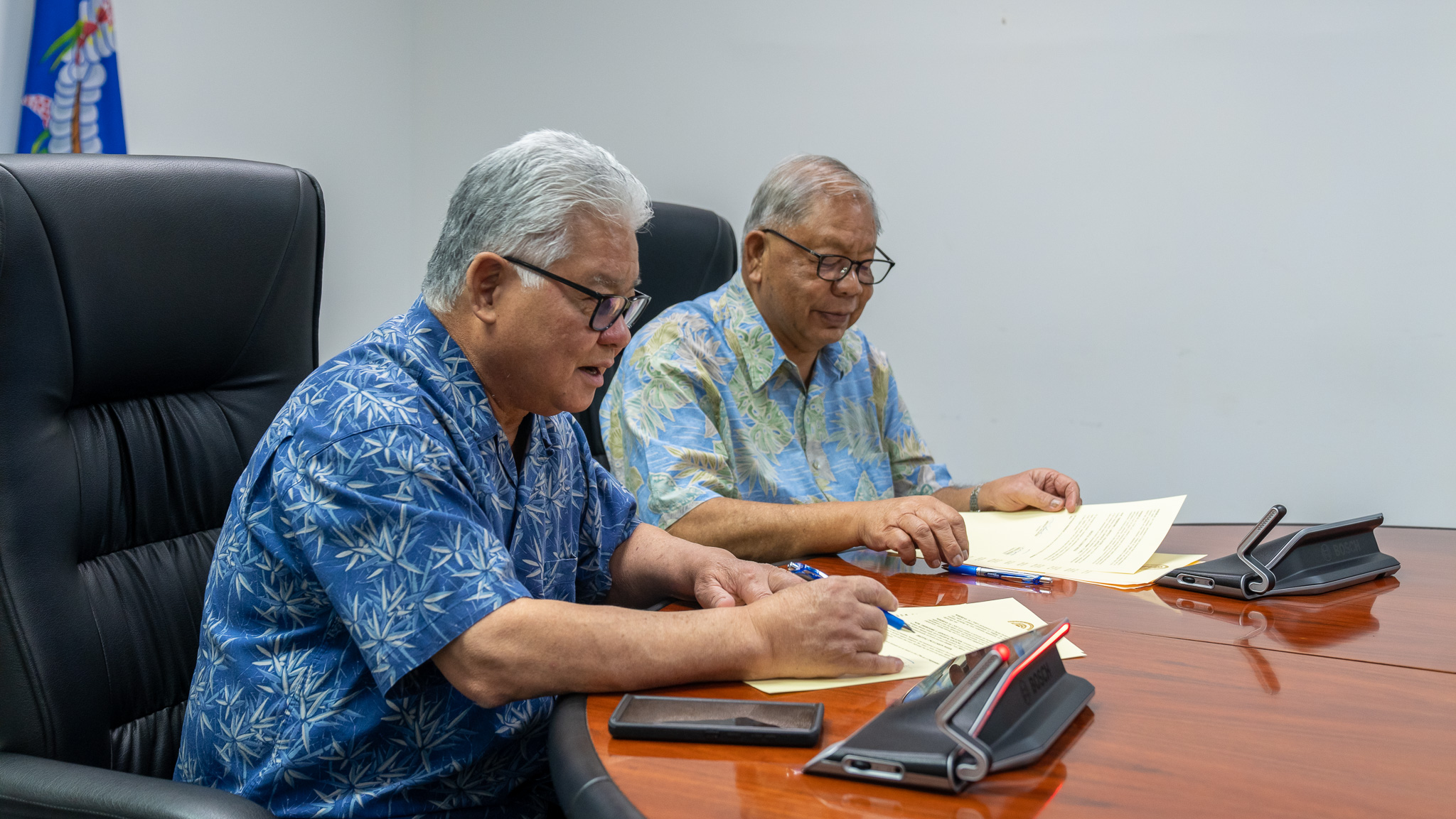 Gov. Arnold I. Palacios and Lt. Gov. David M. Apatang sign the official proclamation for Digital Inclusion Week on Sept. 27, 2024.