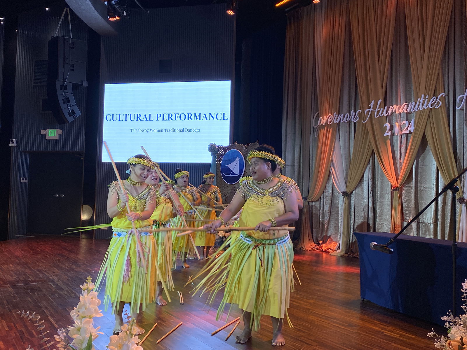 The Talaabwogh Women's Stick Dancers perform during the awards ceremony.