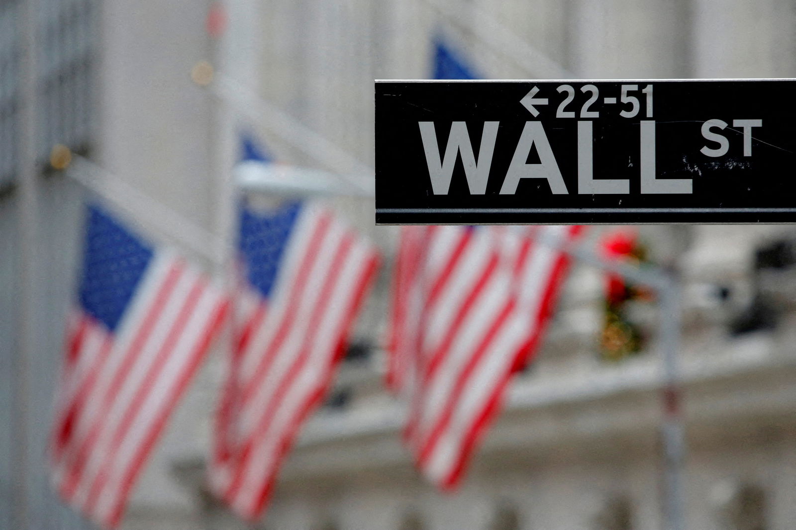 A street sign for Wall Street is seen outside the New York Stock Exchange in Manhattan, New York City, Dec. 28, 2016.
