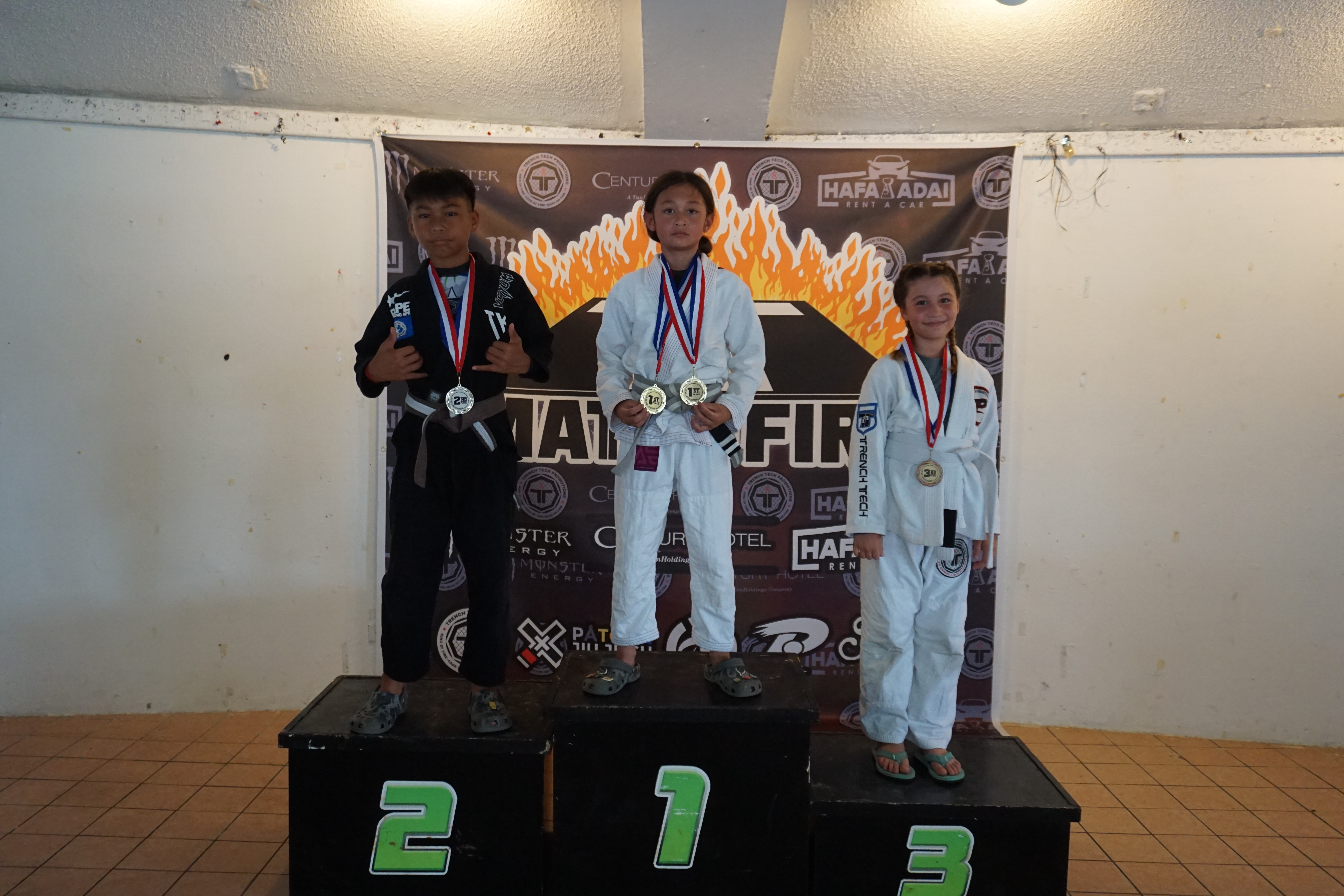 1st place Reiden Travilla; 2nd place Tate Manglona; 3rd place Mica Zevallos​.