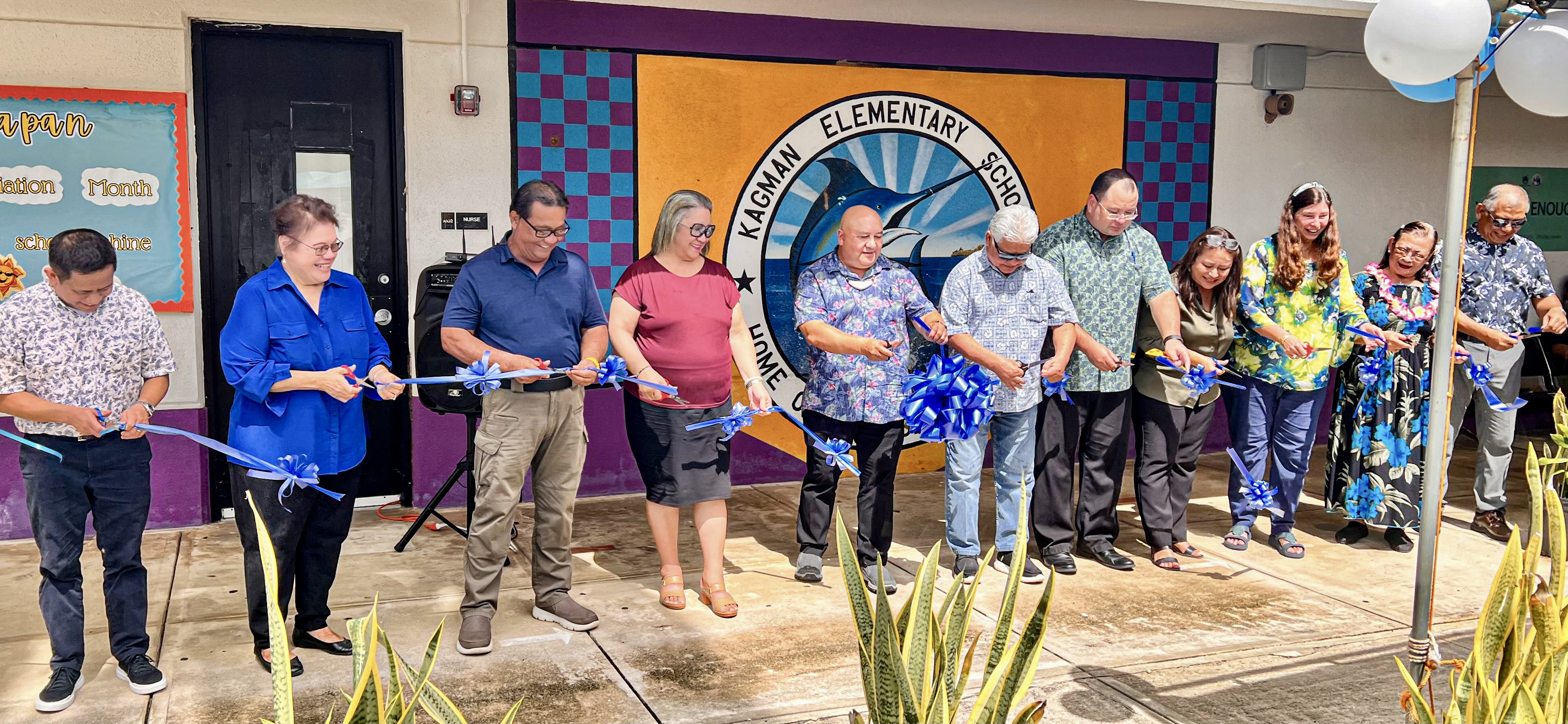 A ribbon-cutting ceremony at Kagman Elementary School on Friday was led by Gov. Arnold I. Palacios, Commissioner of Education Dr. Lawrence F. Camacho, Senate President Edith Deleon Guerrero and Speaker Edmund S. Villagomez to officially launch a federally funded state-of-the-art alarm system for all 20 public schools on Saipan, Tinian, and Rota. 