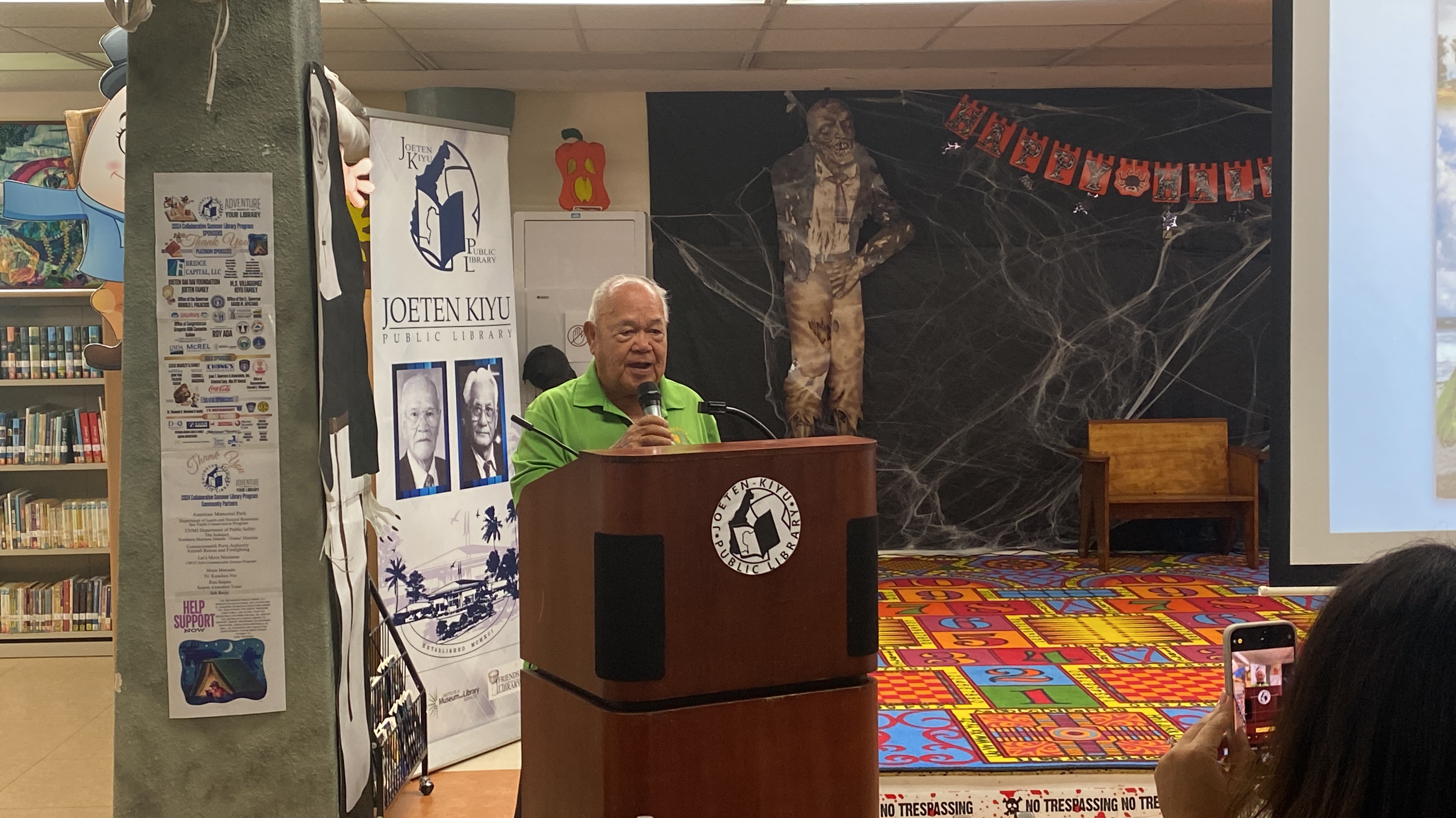 Former Lt. Gov. Pete A. Tenorio speaks at the launching of "Legacy of a Political Union" at Joeten-Kiyu Public Library.