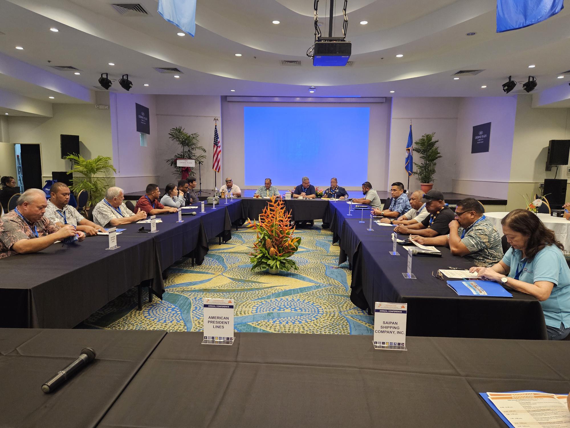 Members of the Association of Terminal Operators Stevedoring and Shipping Companies of Micronesia meet at the Hibiscus Hall of the Crowne Plaza Resort Saipan on Thursday, Oct. 17, 2024.