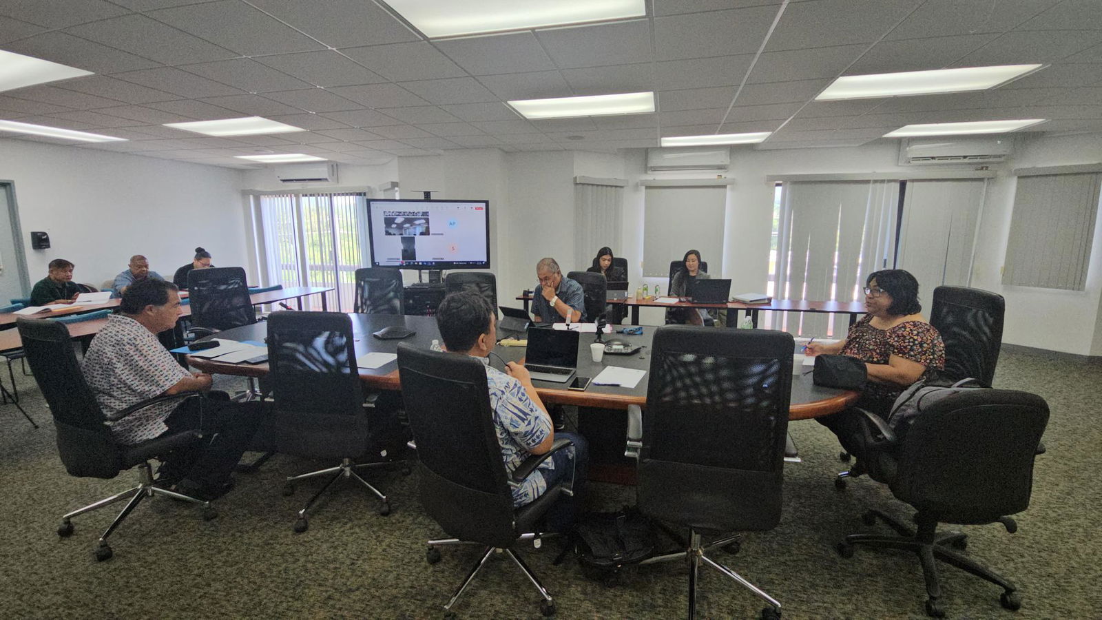 The Commonwealth Utilities Corp. board of directors holds a special meeting on Friday. In photo are CUC Chair Janice Tenorio, members Rufo Mafnas and Frank Rabauliman and CUC Executive Director Kevin Watson. CUC board members Rebecca White, Allen Perez, and Simon Sanchez attended remotely.