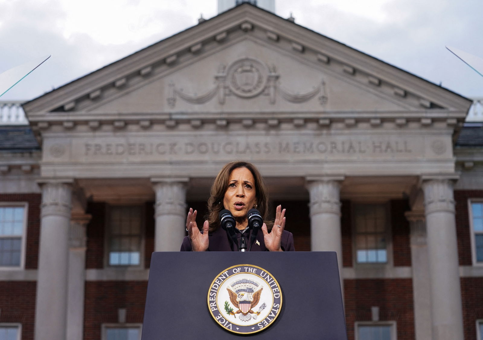 Democratic presidential nominee Kamala Harris delivers remarks, conceding the 2024 presidential election to President-elect Donald Trump, at Howard University in Washington, Nov. 6, 2024.