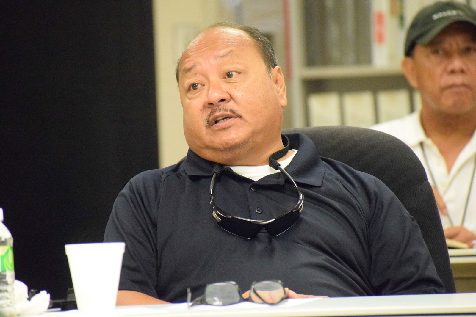Commonwealth Ports Authority Board Vice Chair Steve Mesngon speaks during a board meeting on Thursday in the Aircraft Rescue and Firefighting classroom of the Francisco C. Ada/Saipan International Airport.Photo by Emmanuel T. Erediano