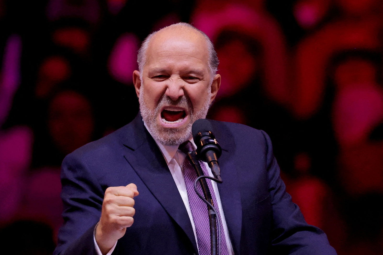 Howard Lutnick, chairman and CEO of Cantor Fitzgerald, gestures as he speaks during a rally for Republican presidential nominee Donald Trump at Madison Square Garden, in New York, Oct. 27, 2024. 