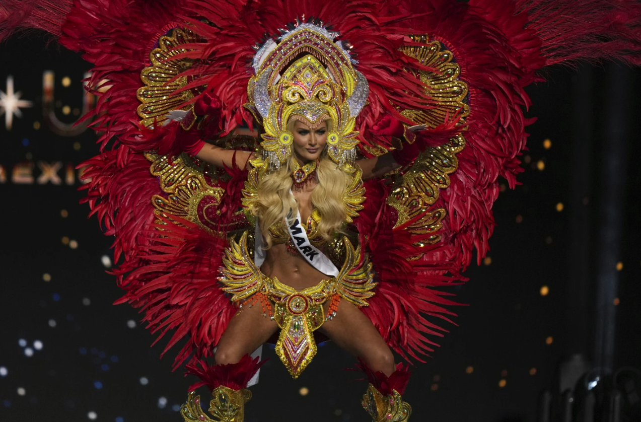 Miss Denmark Victoria Kjaer Theilvig competes in the national costume competition at the Miss Universe Beauty Pageant in Mexico City, Thursday, Nov. 14, 2024.