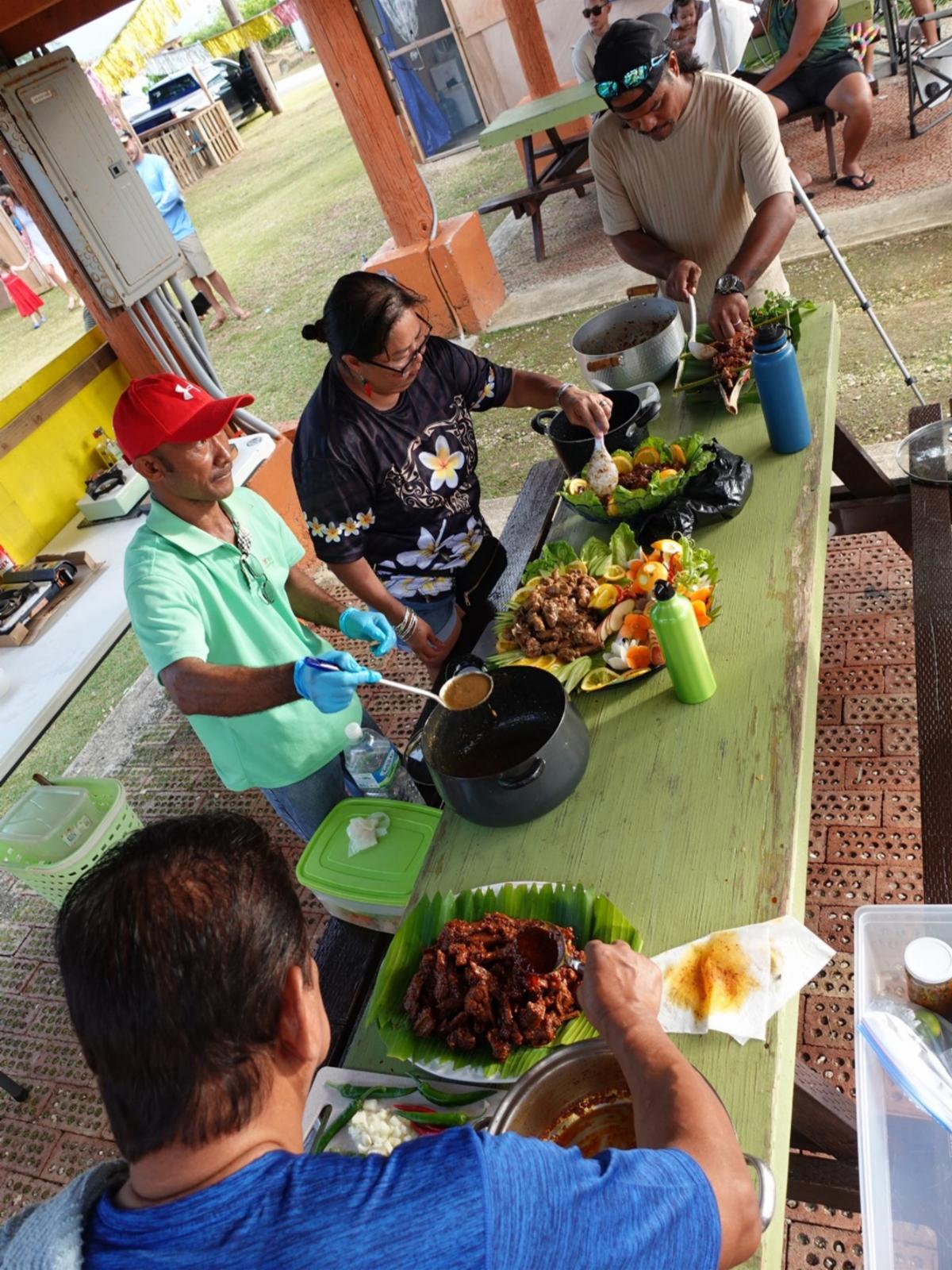 Home cooks prepare their entries for the Estafao (spicy beef stew) Cooking Contest on Feb. 17, 2024, at the Tinian Hot Pepper Festival. The 21st Annual Tinian Hot Pepper Festival organized by the Marianas Visitors Authority will be held on Feb. 14-15, 2025.MVA photo