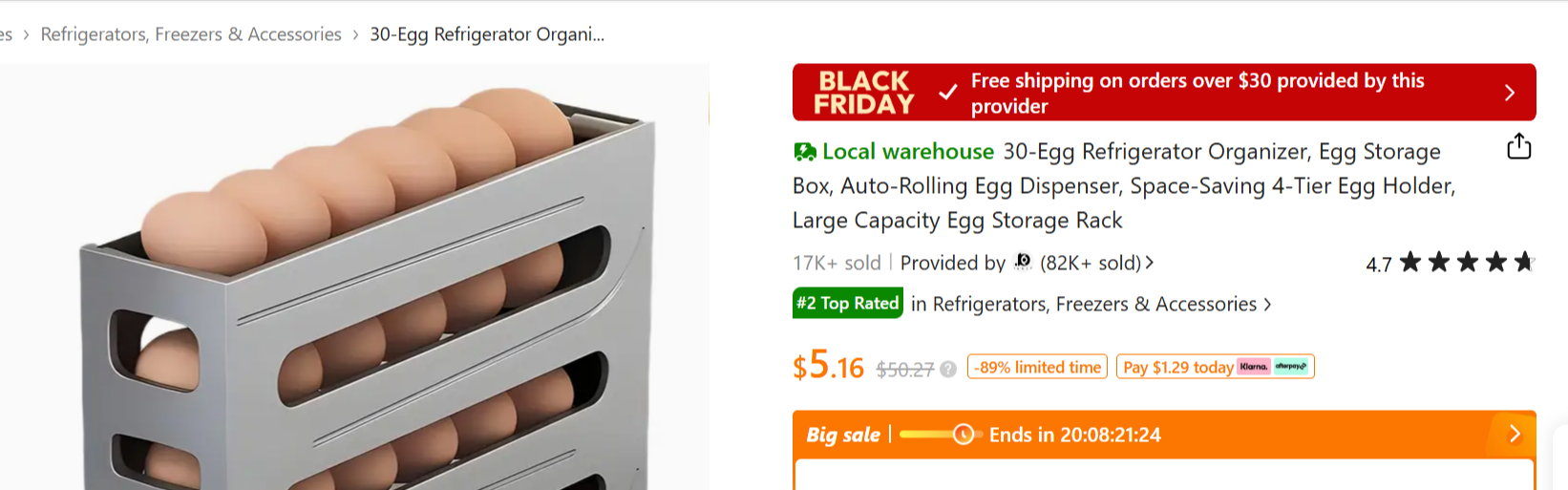 30-egg refrigerator organizer