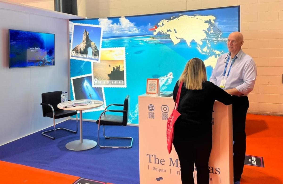 Managing Partner David Burger, right, of accounting firm Burger, Comer, & Associates joins the Marianas Visitors Authority in meeting potential tourism partners at World Travel Market London on Nov. 5-7, 2024. The MVA promoted The Marianas and its tax structure and qualifying certificate program to 46,316 attendees of the event and alongside more than 4,000 global exhibitors from 184 countries.