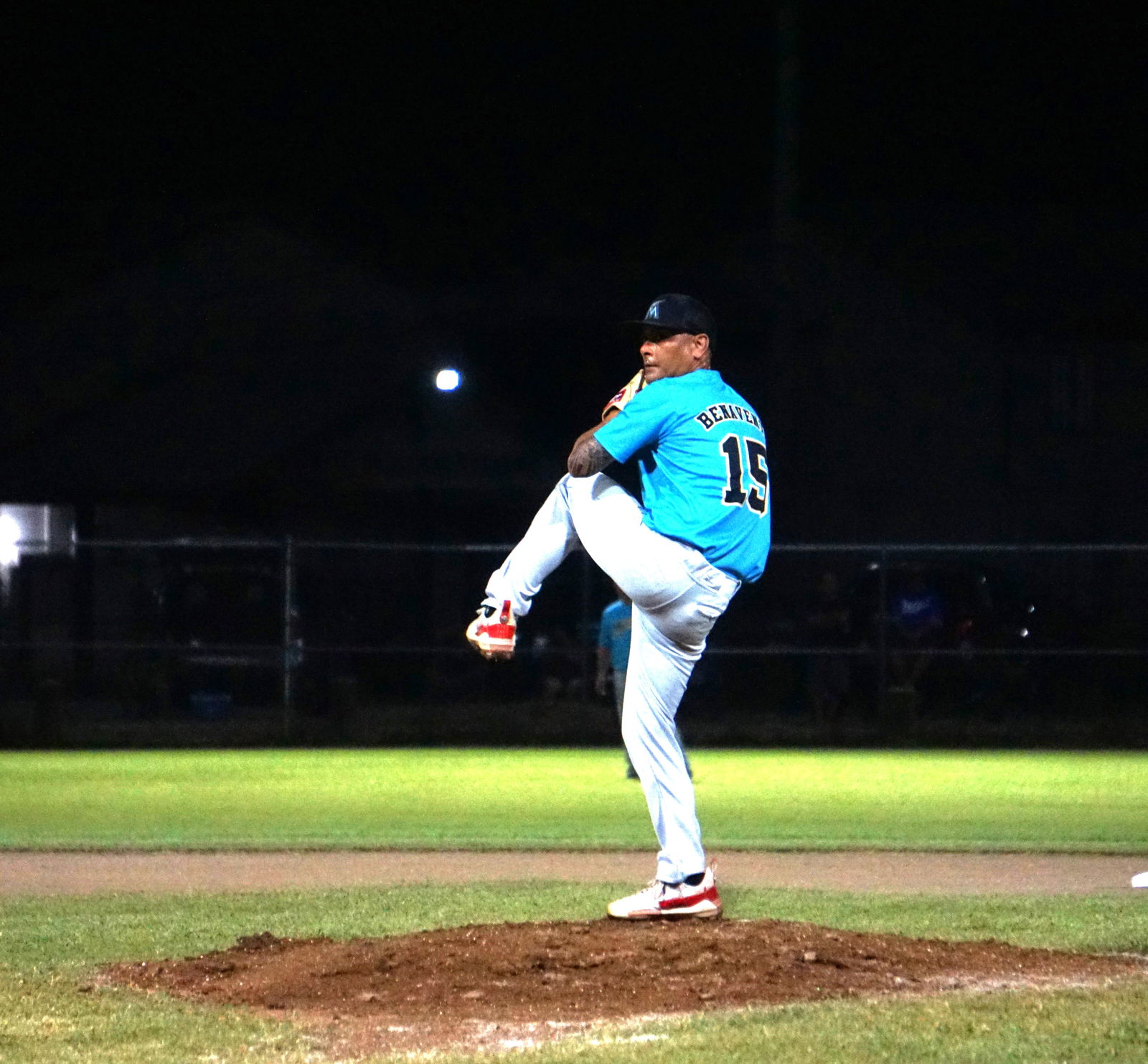 Marlins pitcher Aaron Benavente winds up during a game against the Blue Jays in the 2024 SBL Masters League at the Francisco "Tan Ko" Palacios Baseball Field on Friday.
